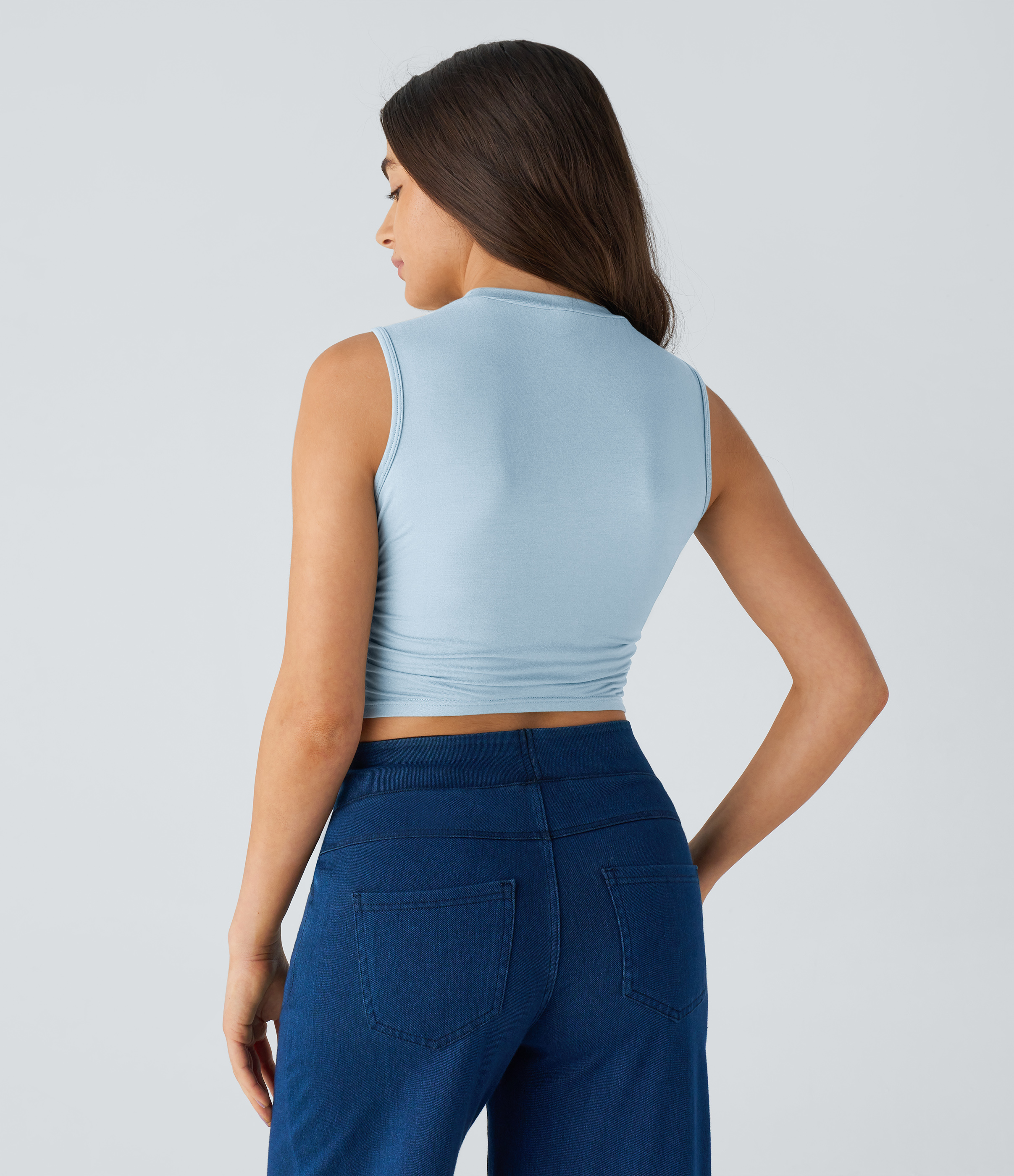 Halara Round Neck Ruched Skinny Cropped Casual Tank Top Tank Top - Omphalodes - S golf tops halter top tunic tops sleeveless tops 