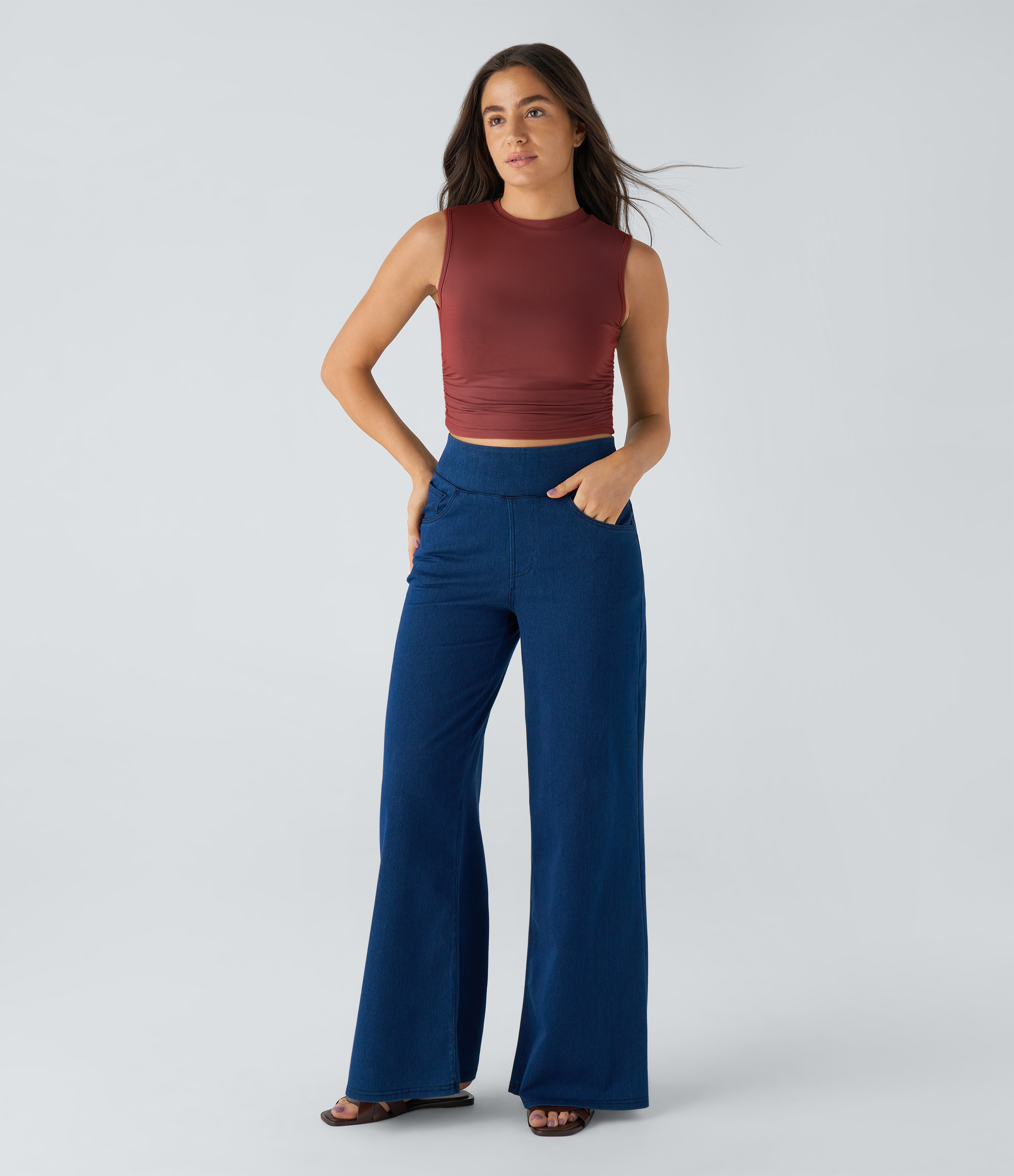 Halara Round Neck Ruched Skinny Cropped Casual Tank Top Tank Top - New Maroon - XL golf tops halter top tunic tops sleeveless tops 