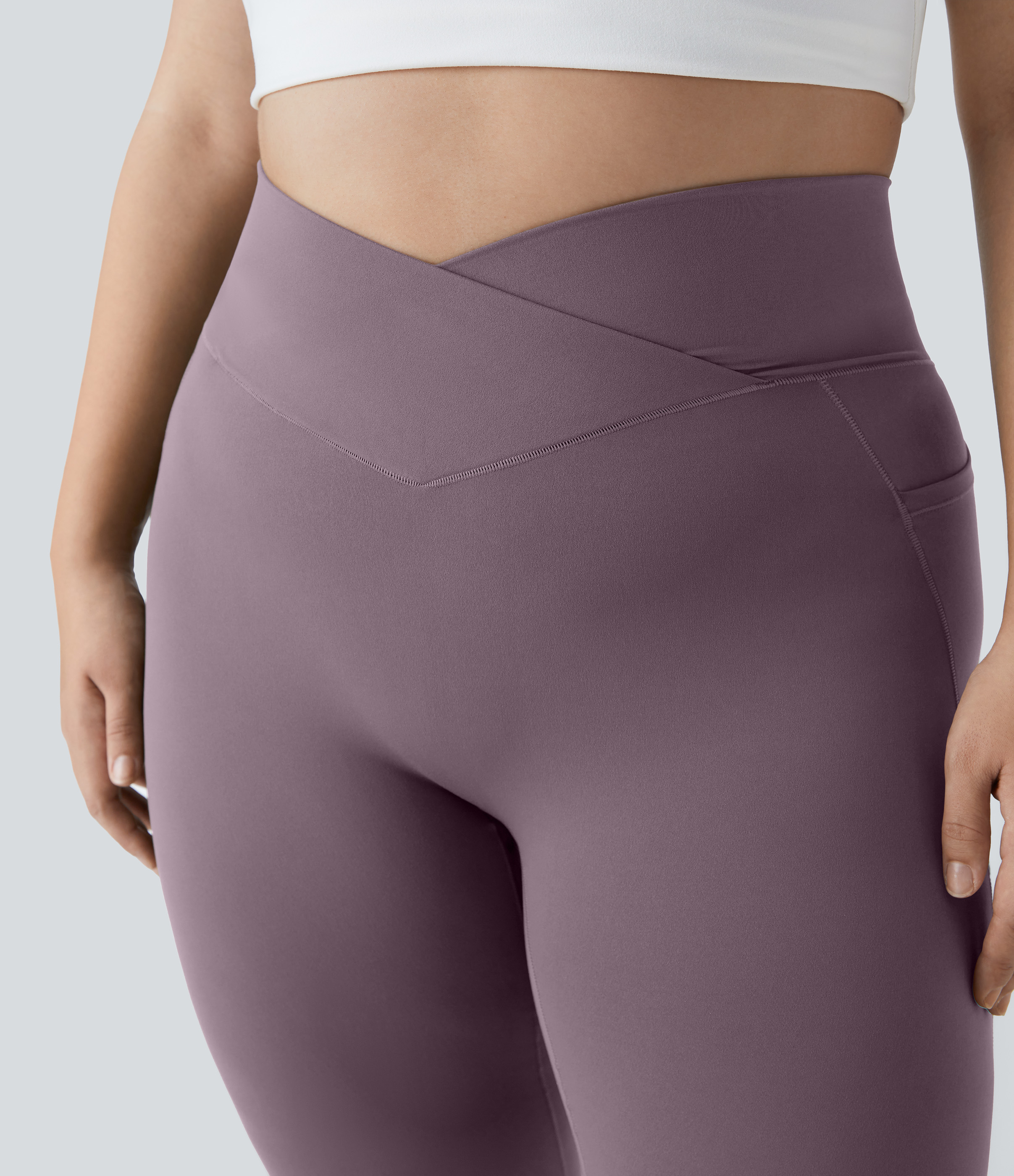 Halara Cloudfulв„ў Fabric High Waisted Crossover Side Pocket Plain Plus Size Full Length Leggings  - Tulip Purple - 3X 