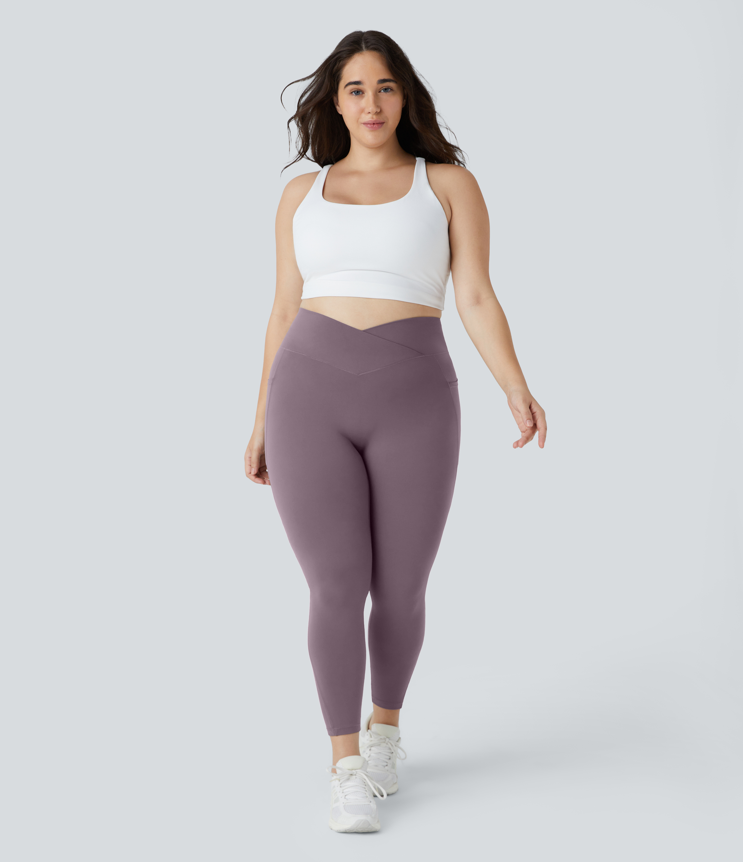 Halara Cloudfulв„ў Fabric High Waisted Crossover Side Pocket Plain Plus Size Full Length Leggings  - Tulip Purple - 3X 