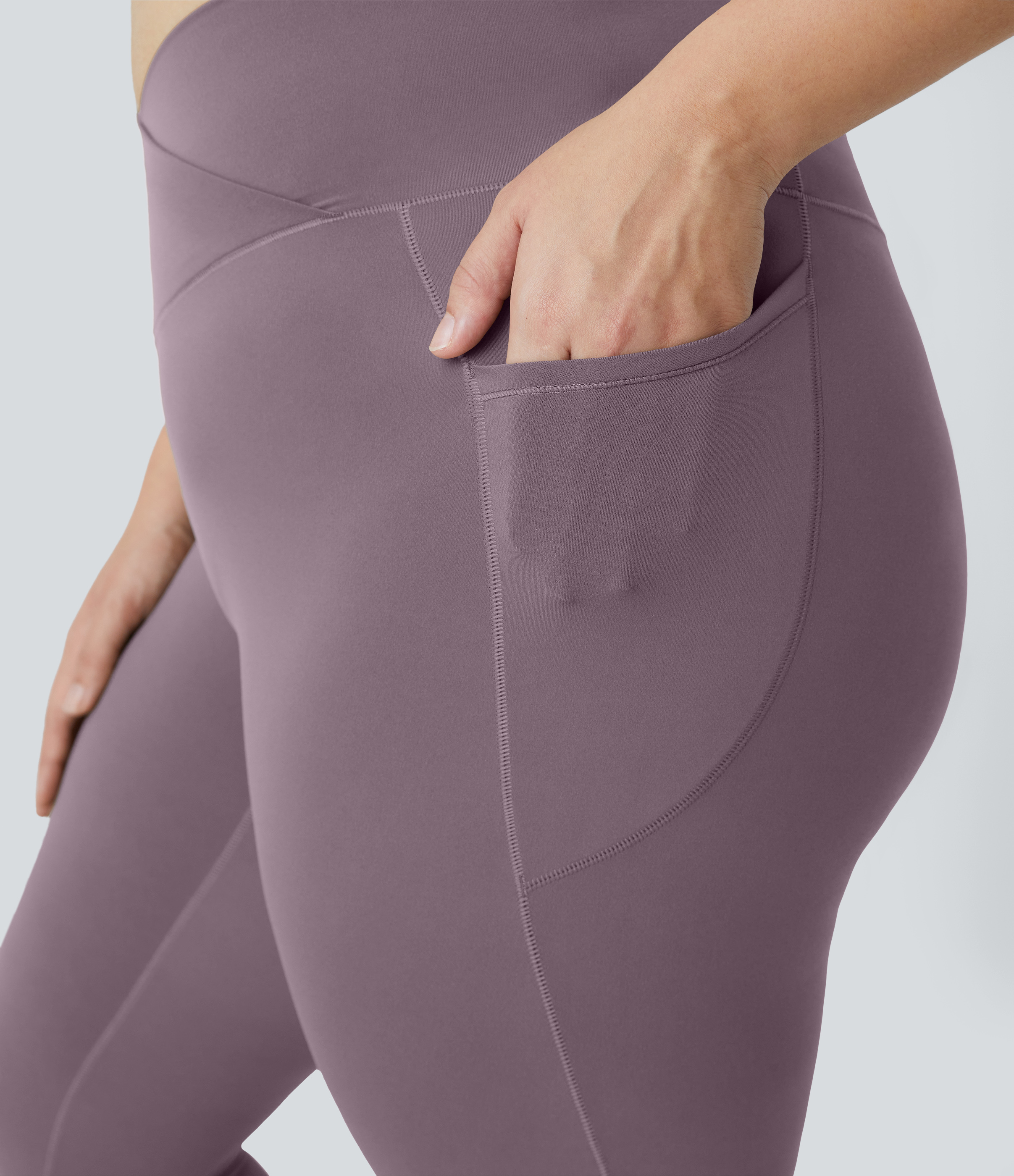 Halara Cloudfulв„ў Fabric High Waisted Crossover Side Pocket Plain Plus Size Full Length Leggings  - Tulip Purple - 3X 