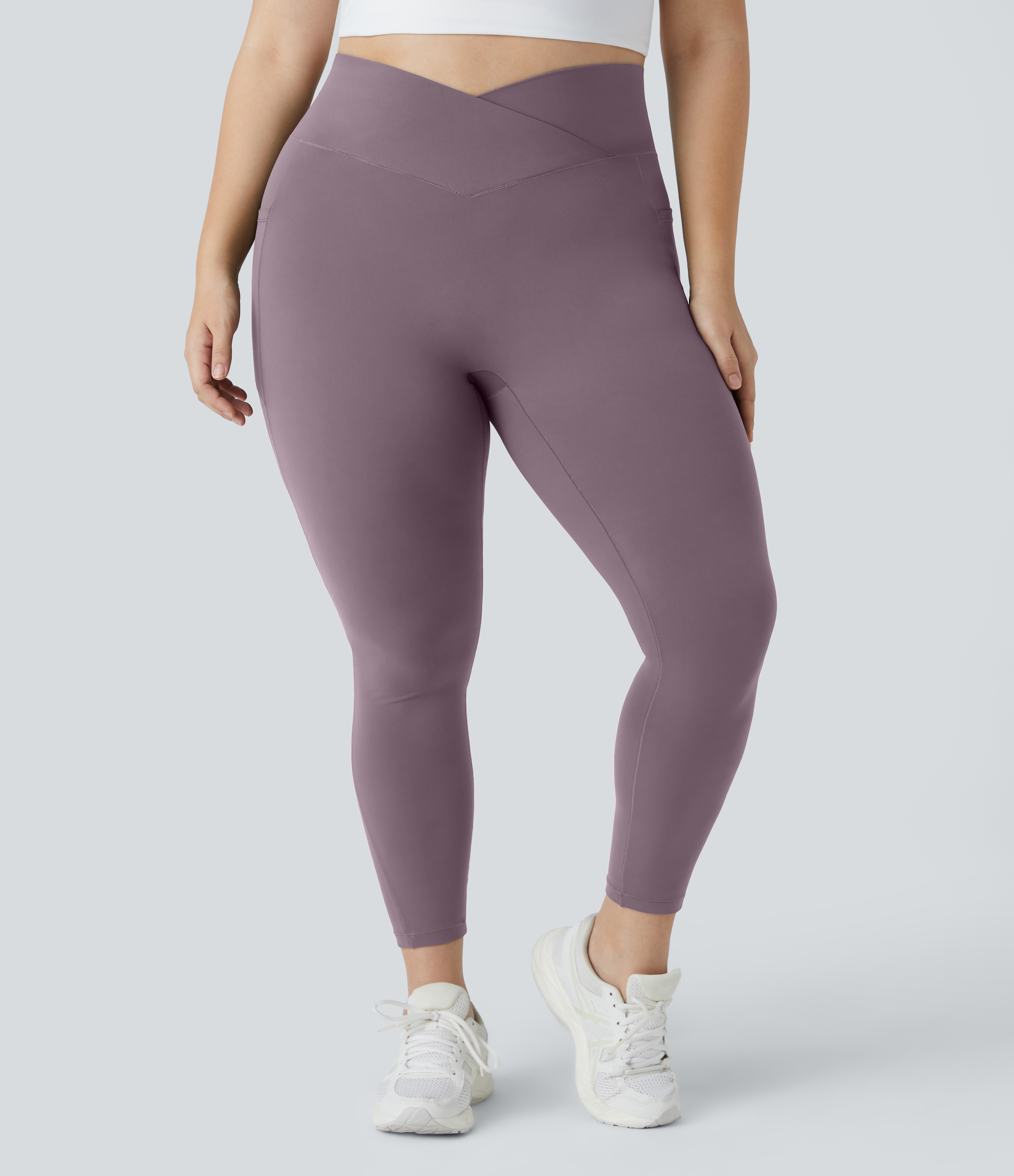 Halara Cloudfulв„ў Fabric High Waisted Crossover Side Pocket Plain Plus Size Full Length Leggings  - Tulip Purple - 3X 