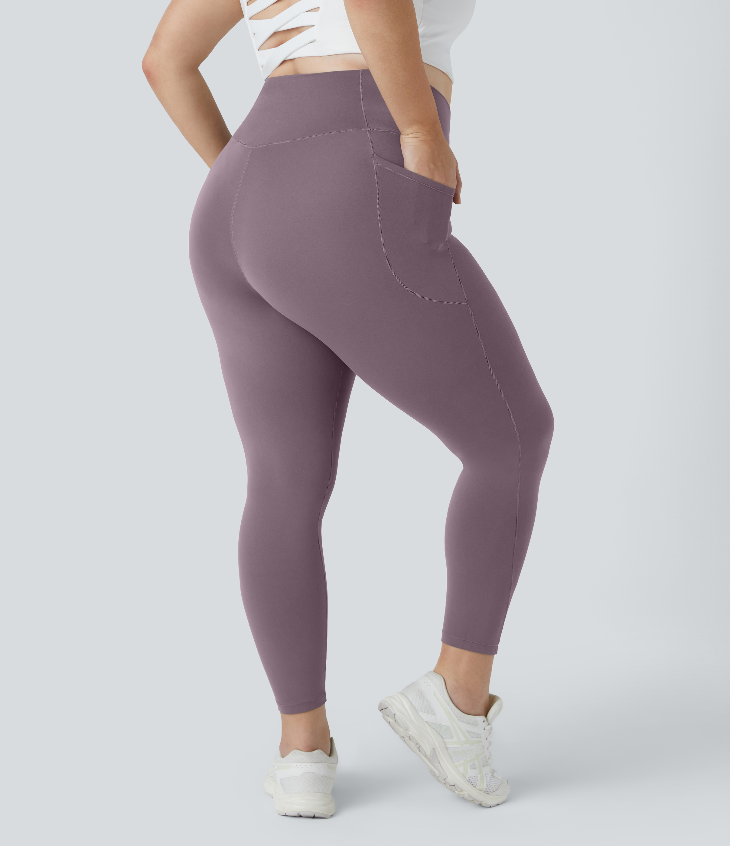 Halara Cloudfulв„ў Fabric High Waisted Crossover Side Pocket Plain Plus Size Full Length Leggings  - Tulip Purple - 3X 