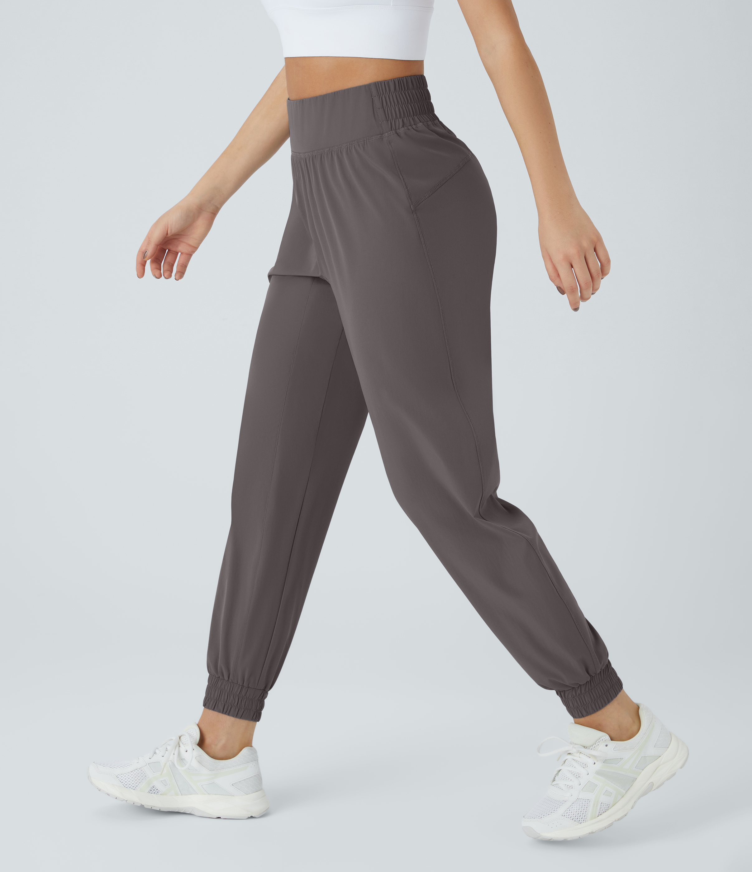 Halara High Waisted Elastic Waistband Casual Joggers  - Deep Red Grey - S(petite) 