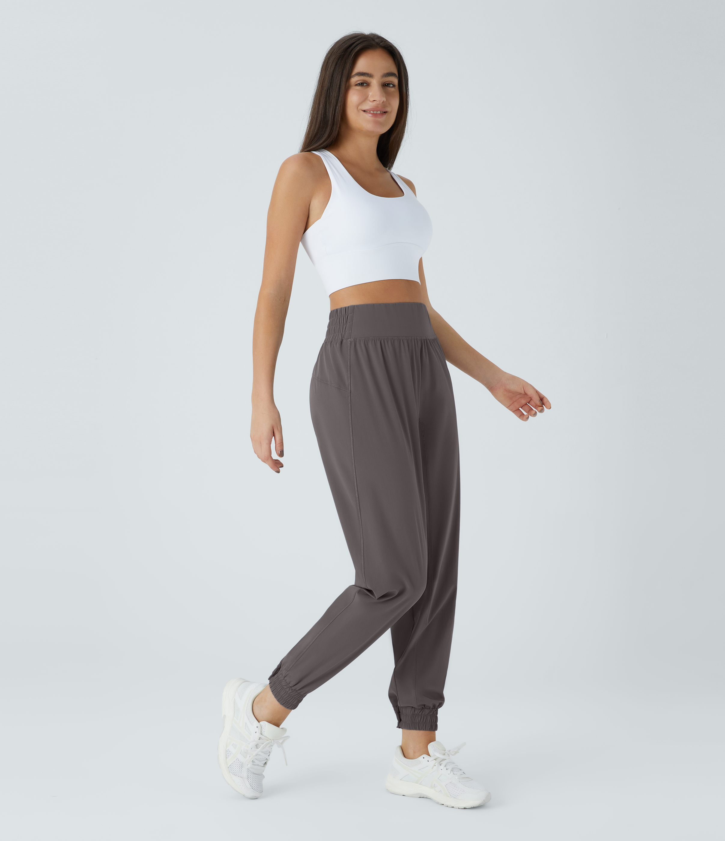 Halara High Waisted Elastic Waistband Casual Joggers  - Deep Red Grey - S(petite) 