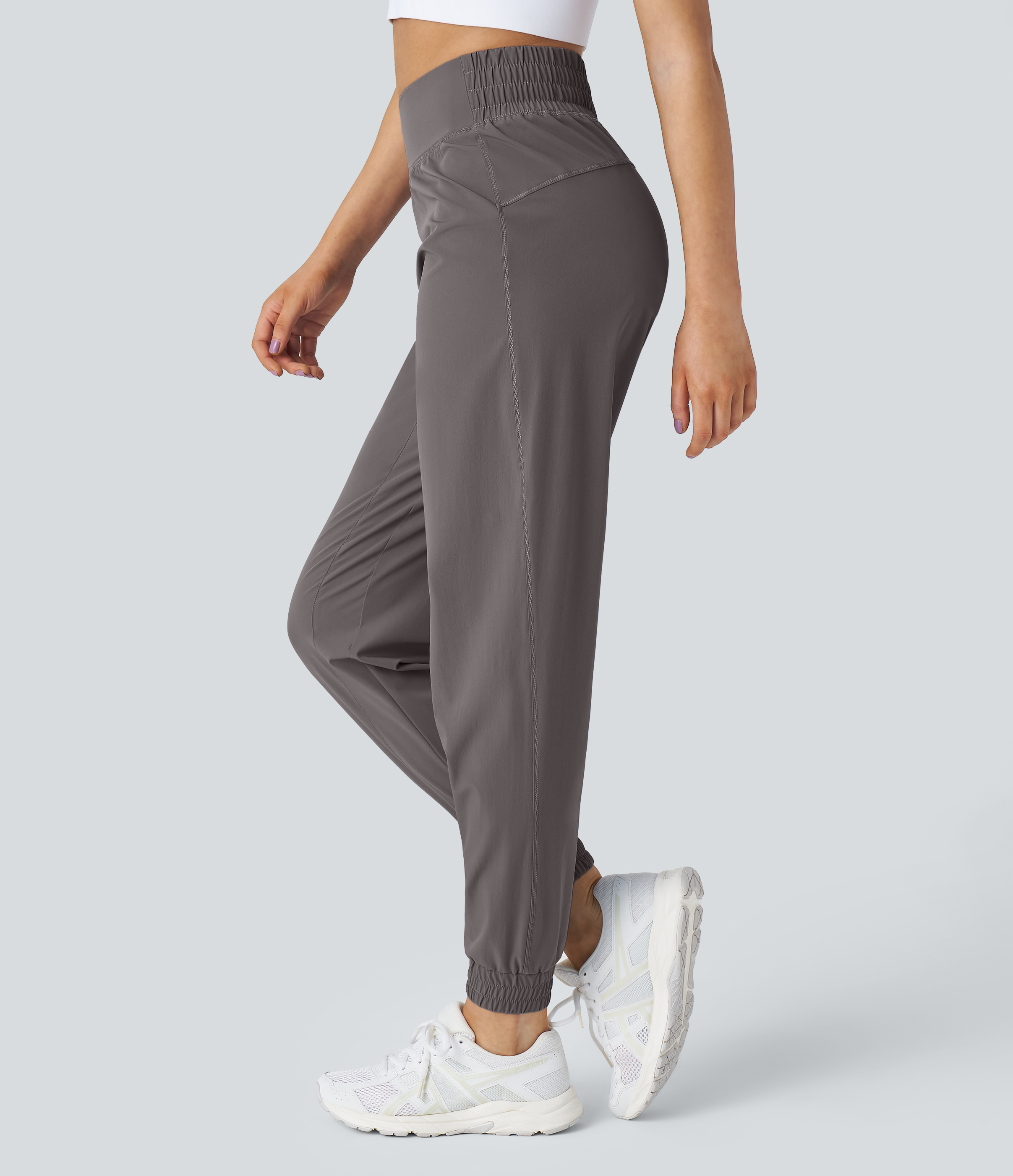 Halara High Waisted Elastic Waistband Casual Joggers  - Deep Red Grey - S(petite) 
