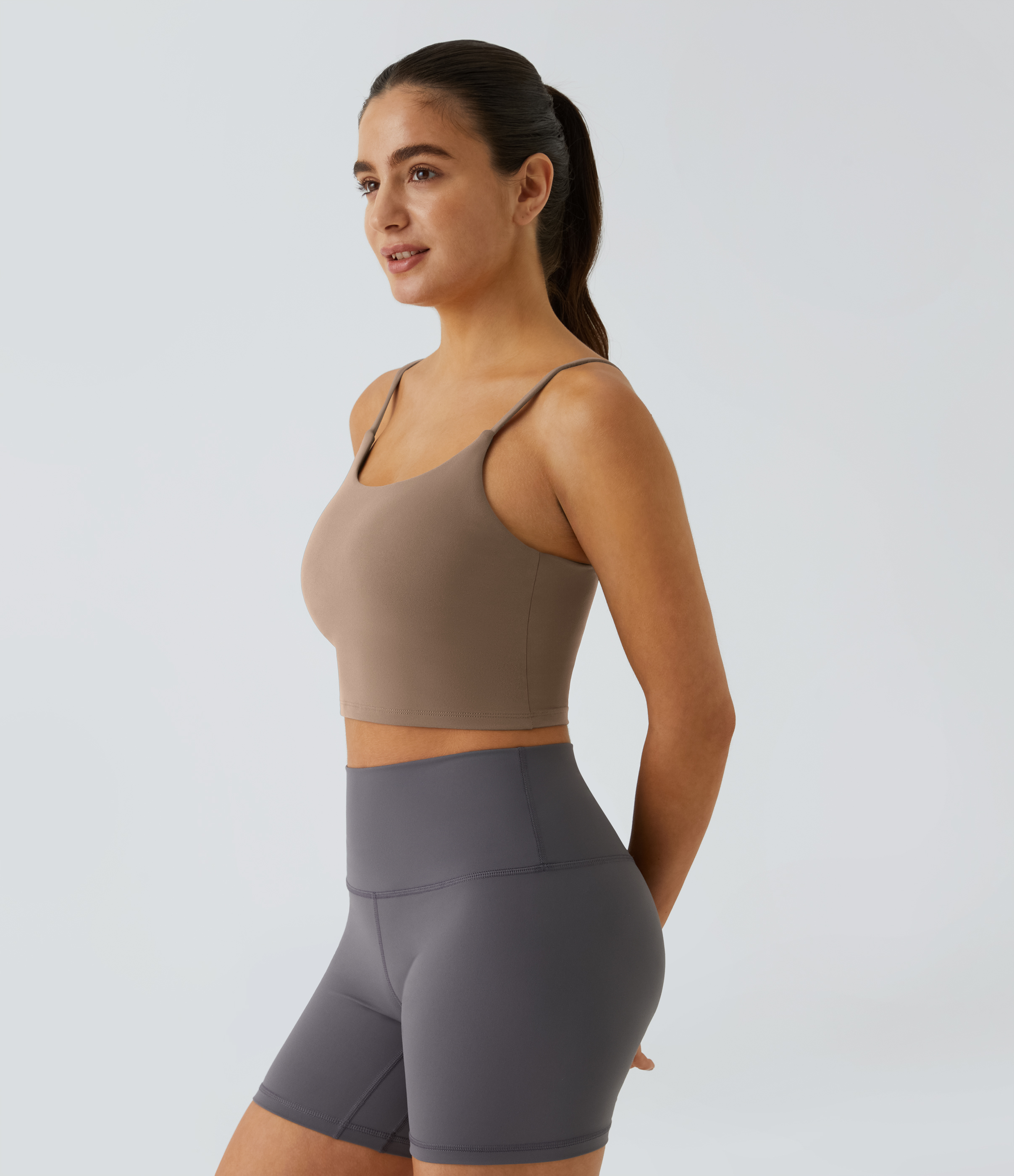 Halara Basic Padded Workout Cropped Tank Top Tank Top - Woodsmoke - XS golf tops halter top tunic tops sleeveless tops backless top 