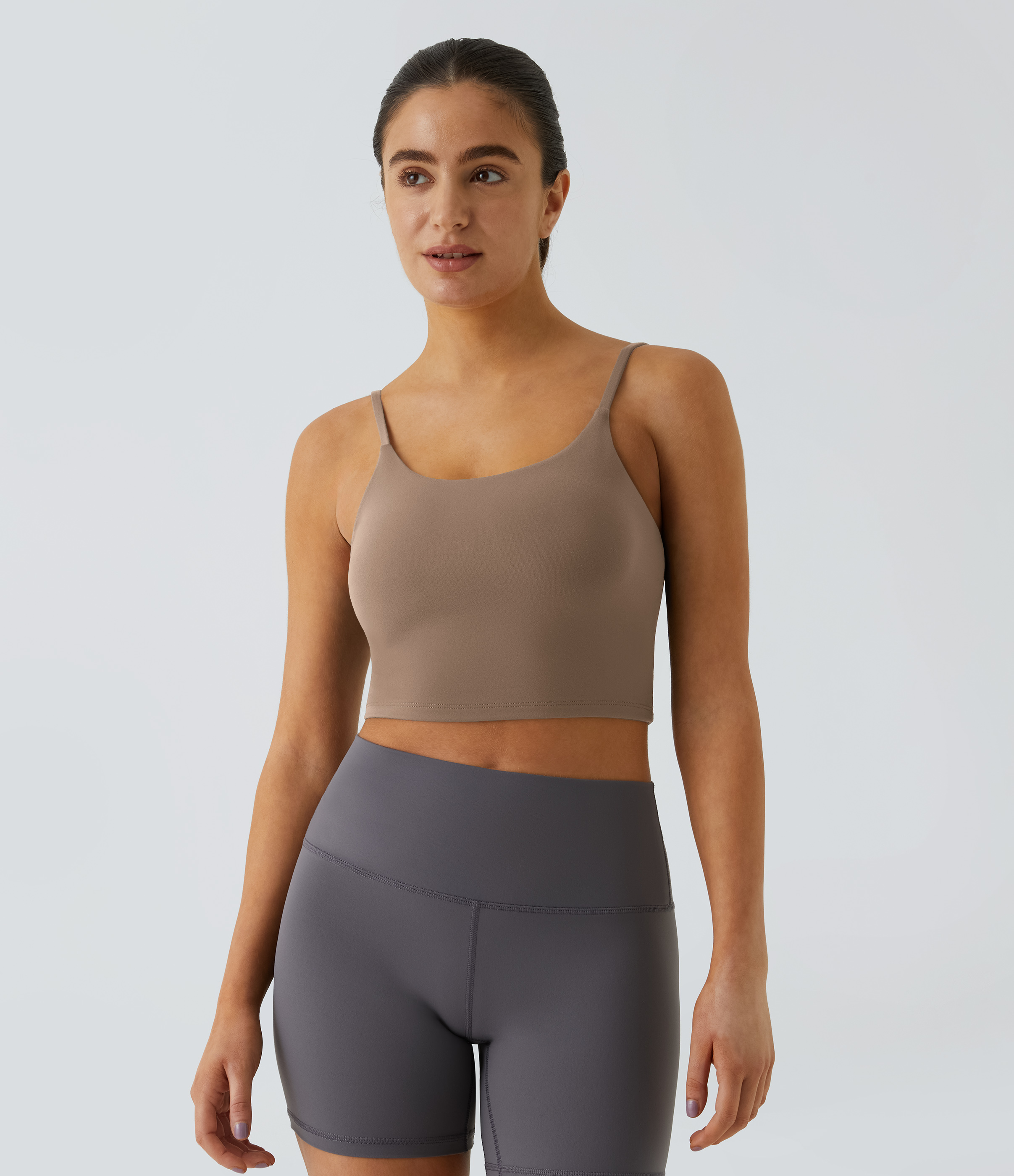 Halara Basic Padded Workout Cropped Tank Top Tank Top - Woodsmoke - XS golf tops halter top tunic tops sleeveless tops backless top 