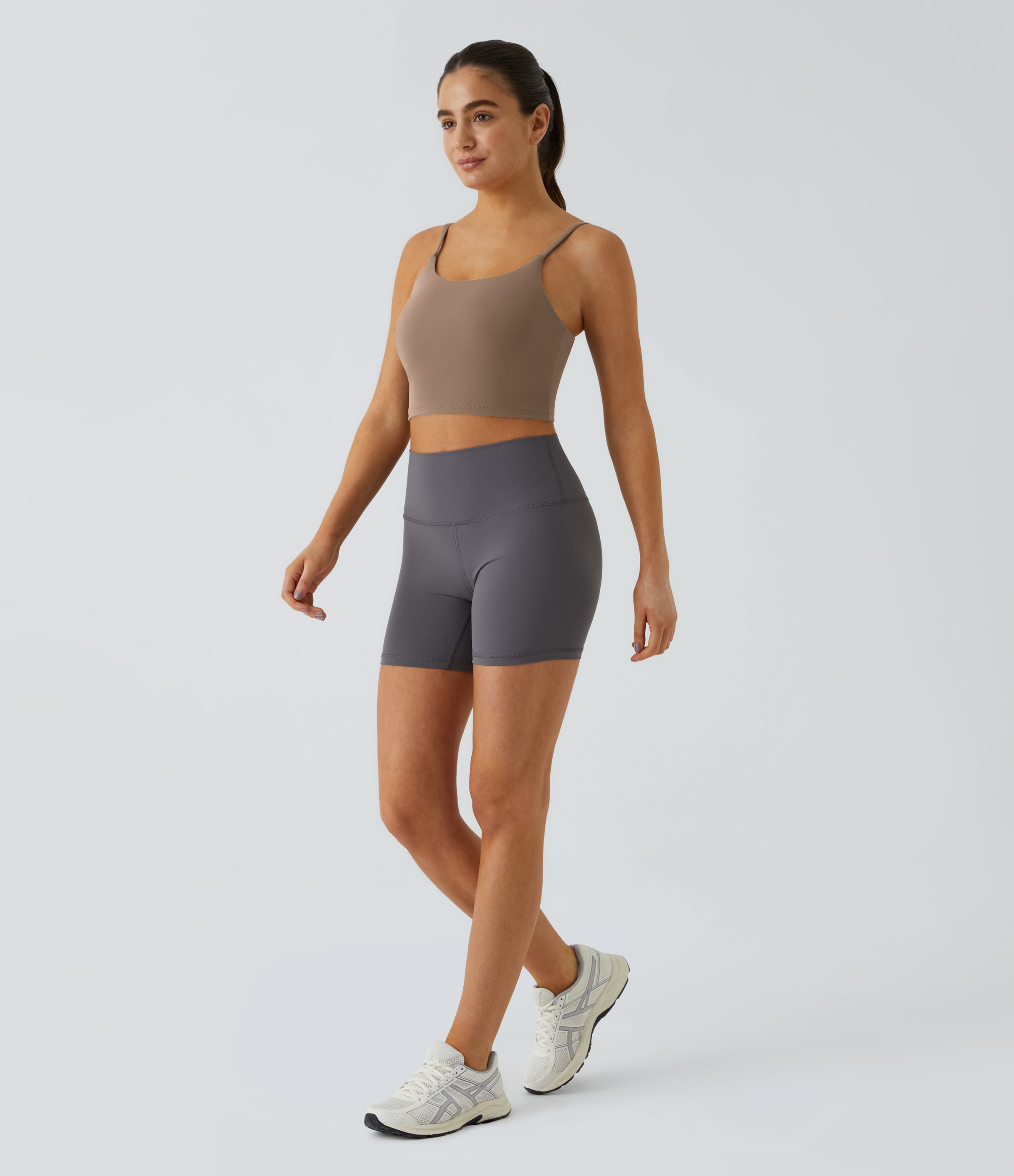 Halara Basic Padded Workout Cropped Tank Top Tank Top - Woodsmoke - XS golf tops halter top tunic tops sleeveless tops backless top 