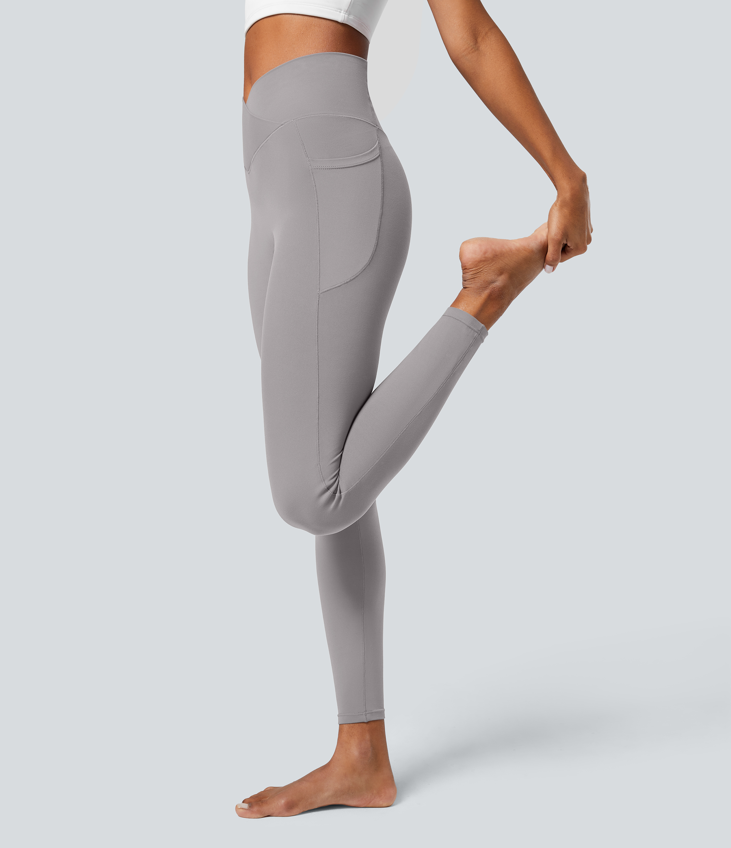 Halara Everyday Cloudfulв„ў Crossover Pocket Plain Leggings  - Steel Gray - M(7/8) gym leggings leggings with pockets leggings with butt lift 