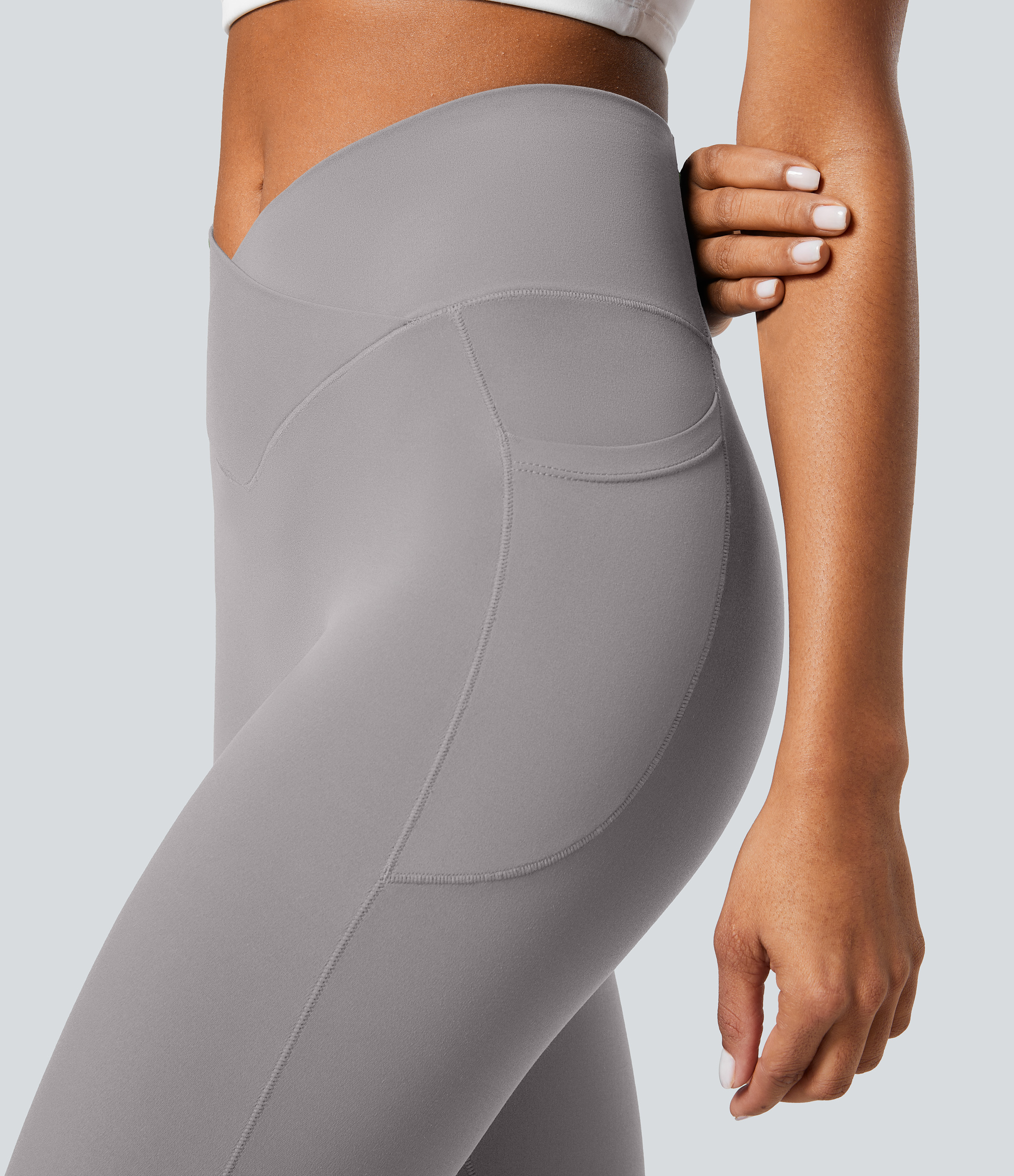Halara Everyday Cloudfulв„ў Crossover Pocket Plain Leggings  - Steel Gray - M(7/8) gym leggings leggings with pockets leggings with butt lift 