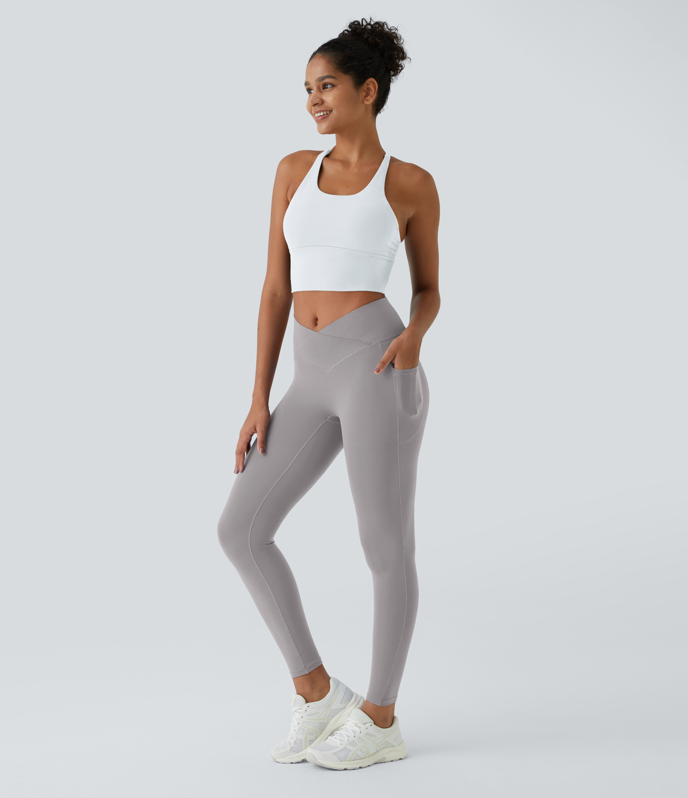 Halara Everyday Cloudfulв„ў Crossover Pocket Plain Leggings  - Steel Gray - M(7/8) gym leggings leggings with pockets leggings with butt lift 