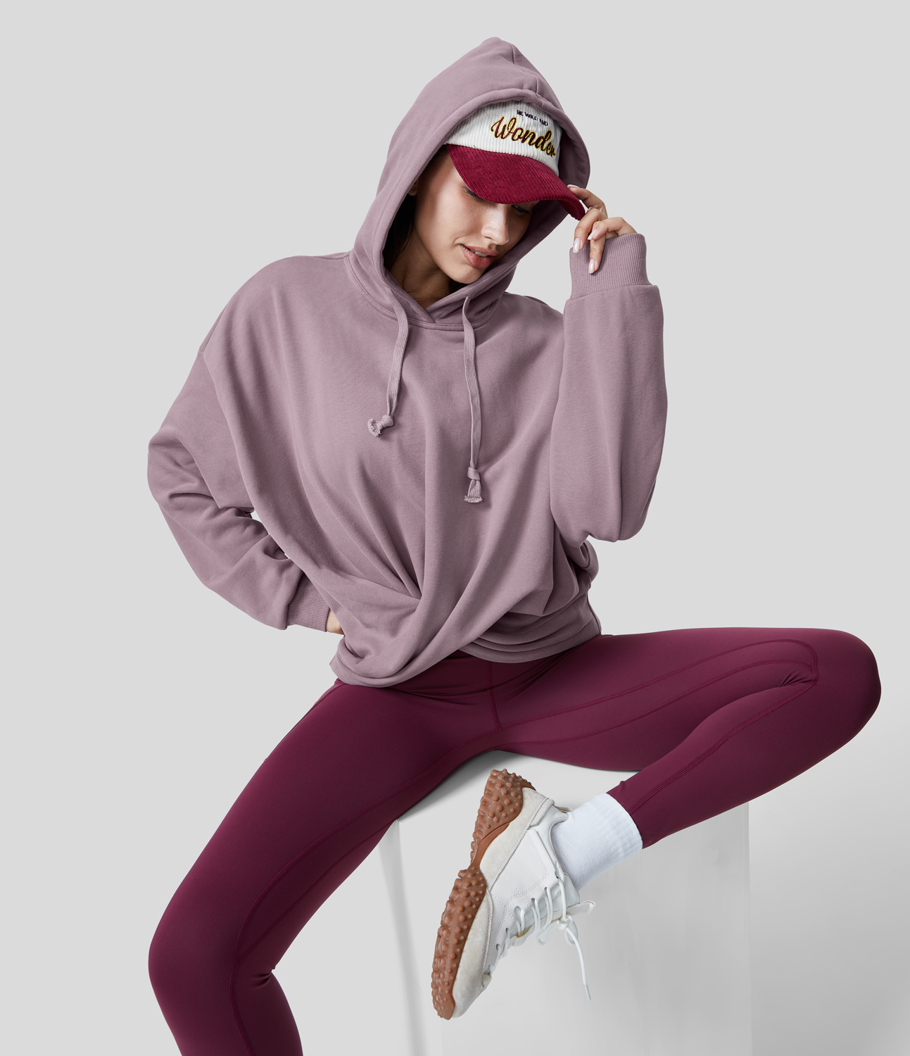 

Halara Hooded Drawstring Twisted Long Sleeve Fleece Casual Cotton Sports Sweatshirt - Mauve Shadows