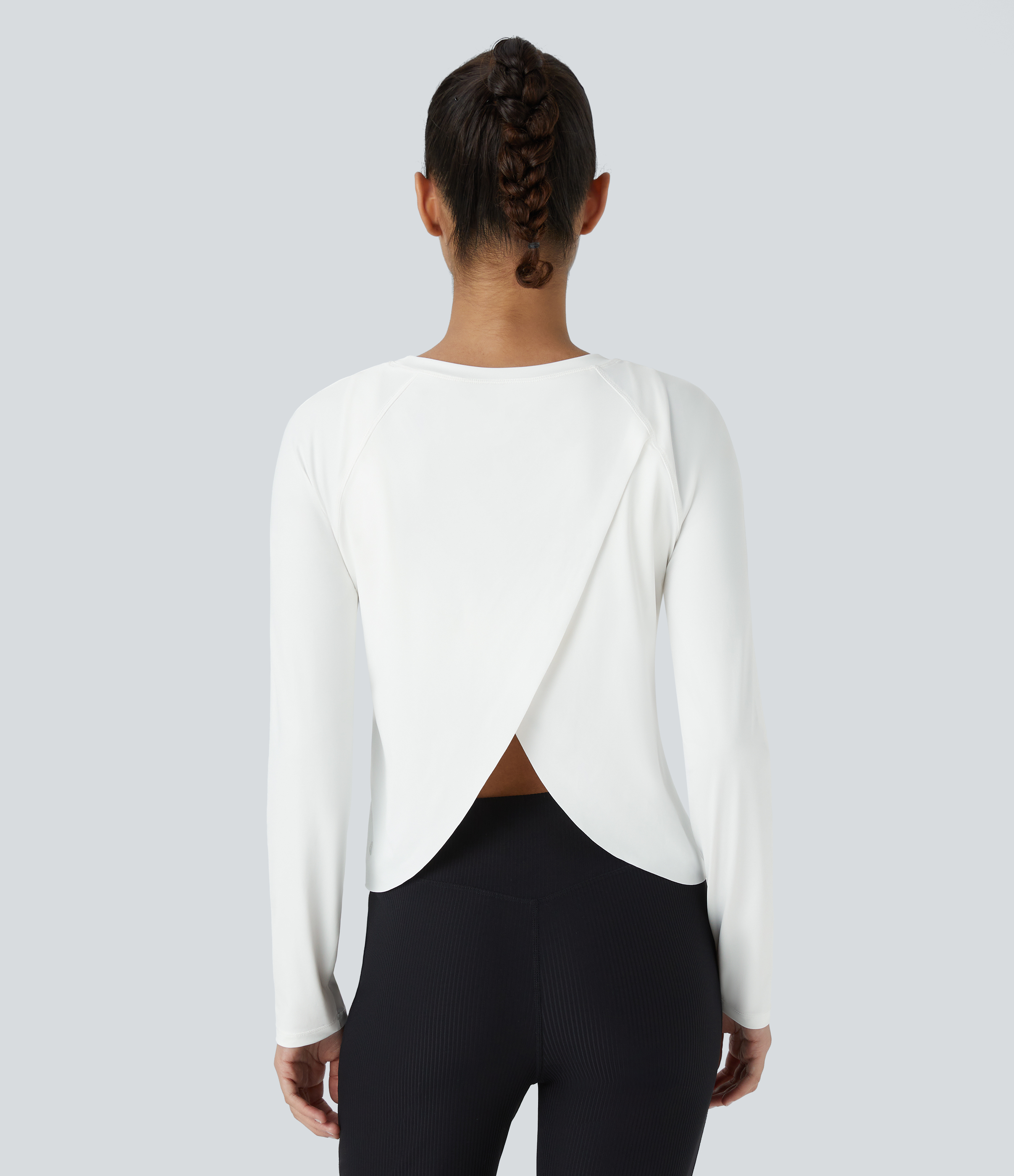 Halara Contrast Mesh Split Hem Long Sleeve Cool Touch Yoga Sports Top  - White - XL 