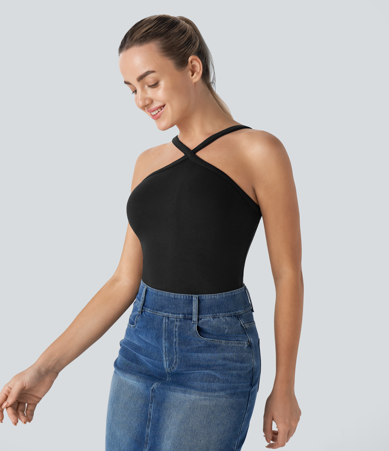 Halara Crisscross Backless Casual Tank Top Tank Top - Black - M golf tops halter top tunic tops sleeveless tops backless top 