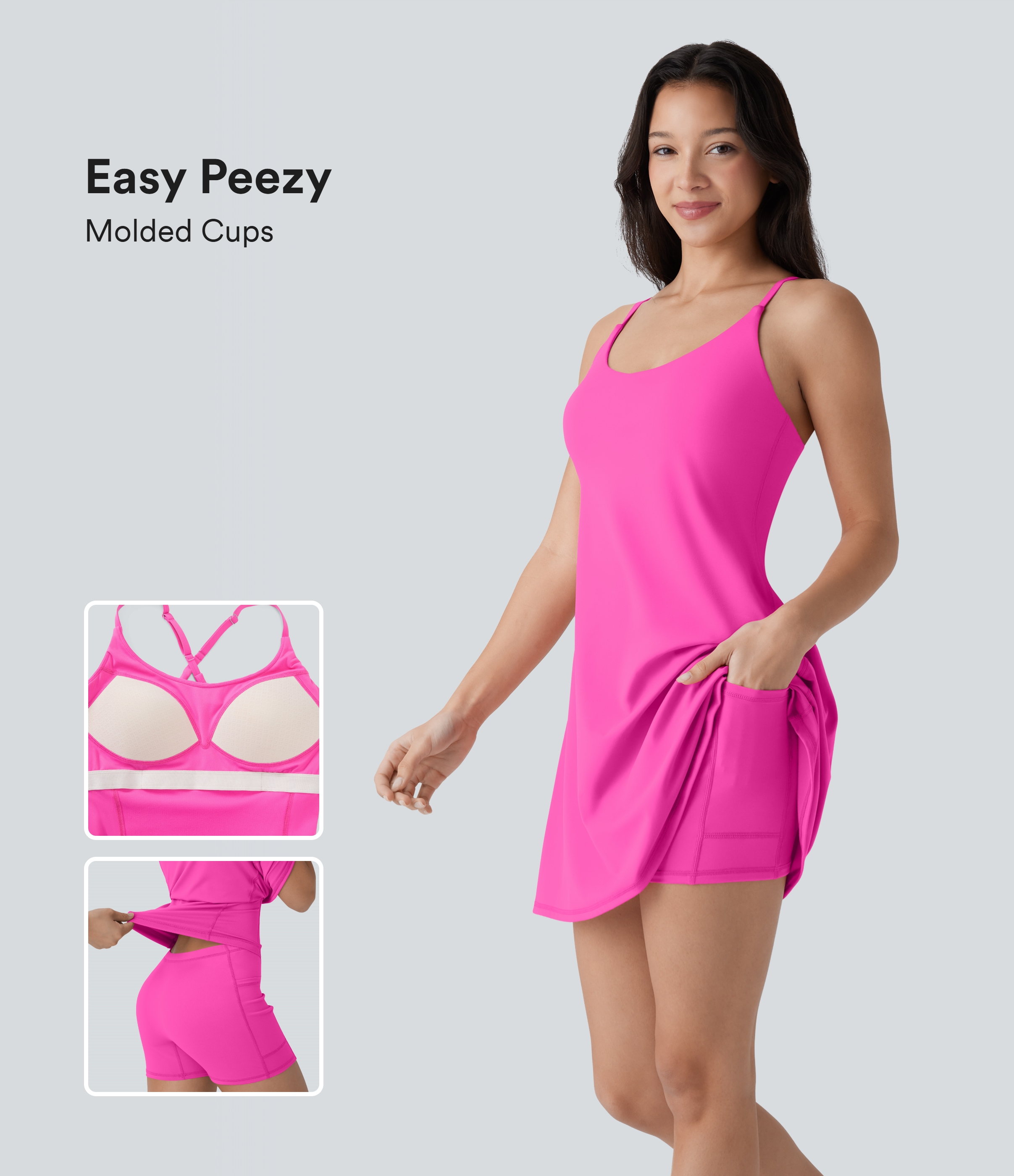 Softlyzero™ Plush Molded Cups Adjustable Strap Backless Dance Active Dress-Easy Peezy Edition