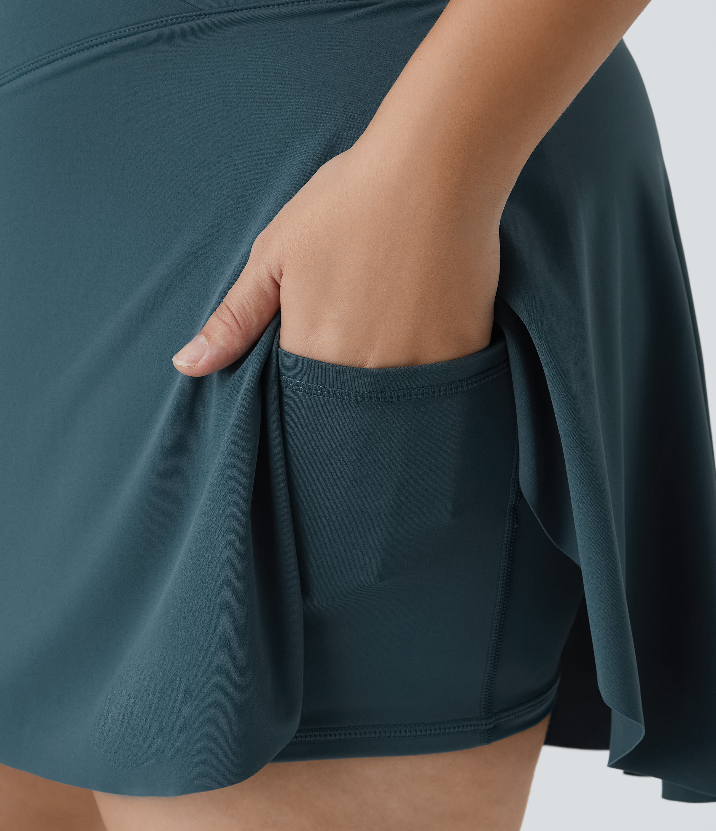 Halara Everyday Cloudfulв„ў Air Fabric Crossover Side Pocket 2-in-1 Cool Touch Tennis Plus Size Skirt-Lucid  - Ink Green - 2X 