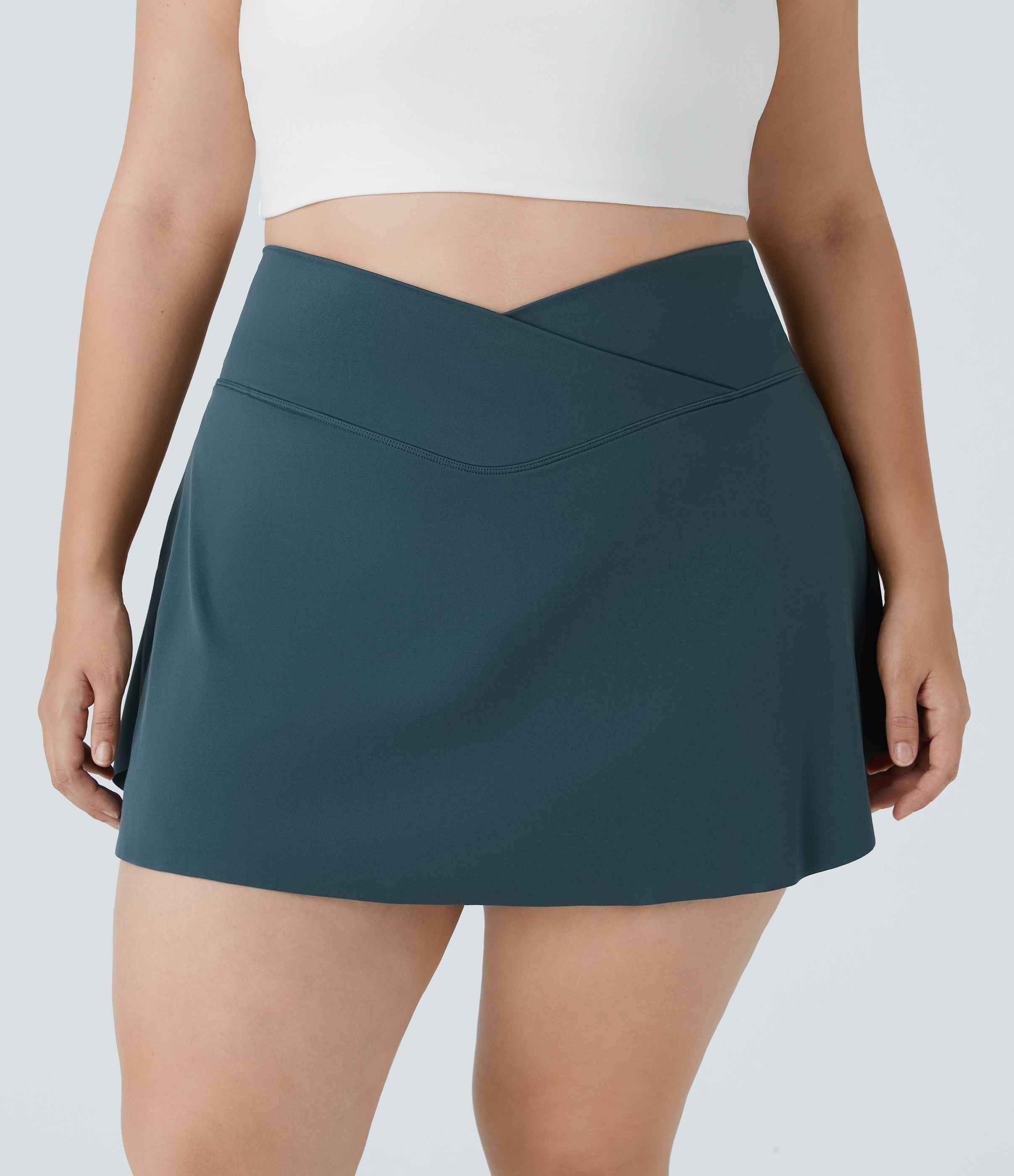 Halara Everyday Cloudfulв„ў Air Fabric Crossover Side Pocket 2-in-1 Cool Touch Tennis Plus Size Skirt-Lucid  - Ink Green - 2X 