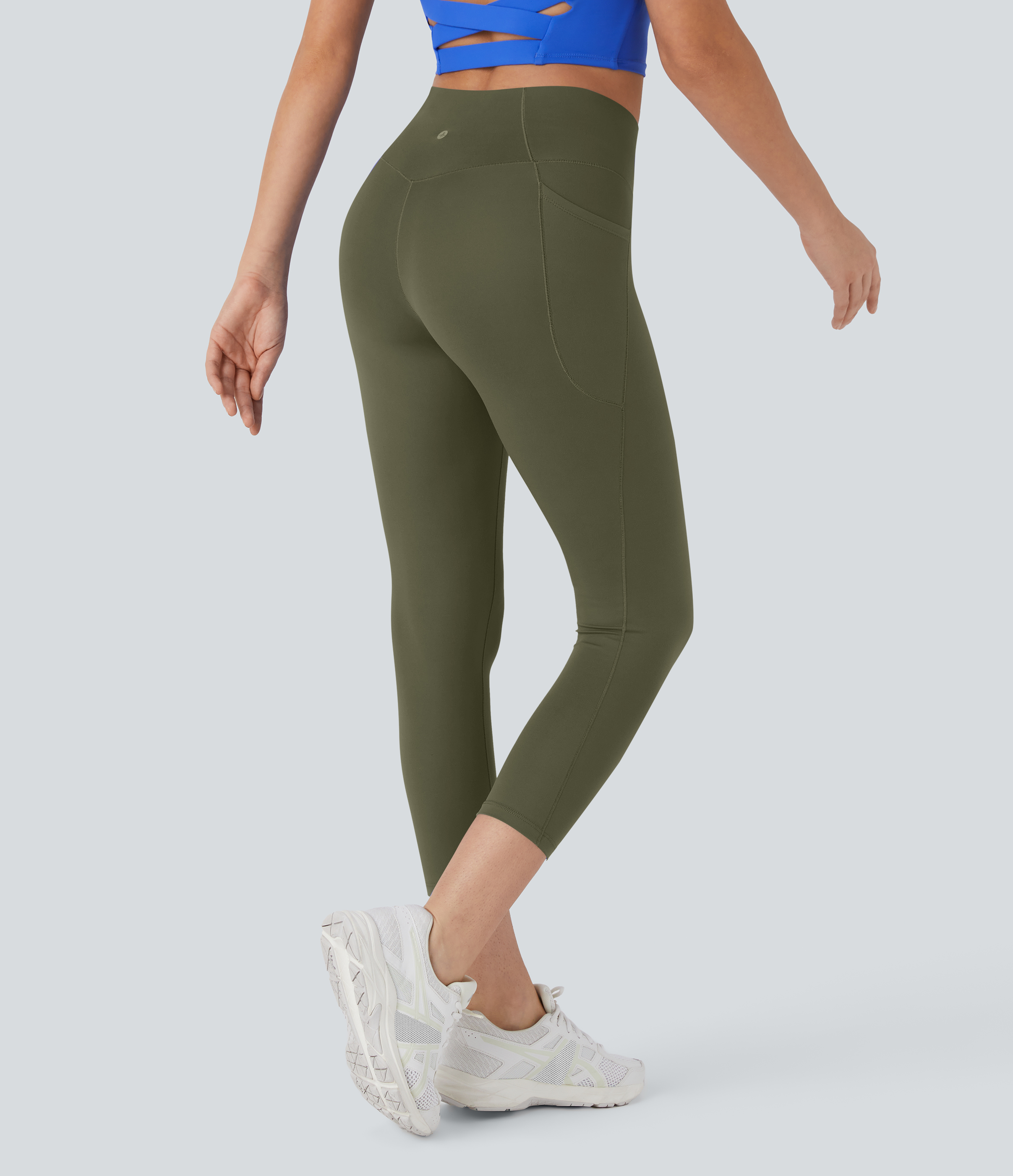 Halara Softlyzeroв„ў High Waisted Crossover Pocket Capri Yoga Leggings-UPF50+  - Grass Grey Green - XL gym leggings leggings with pockets 