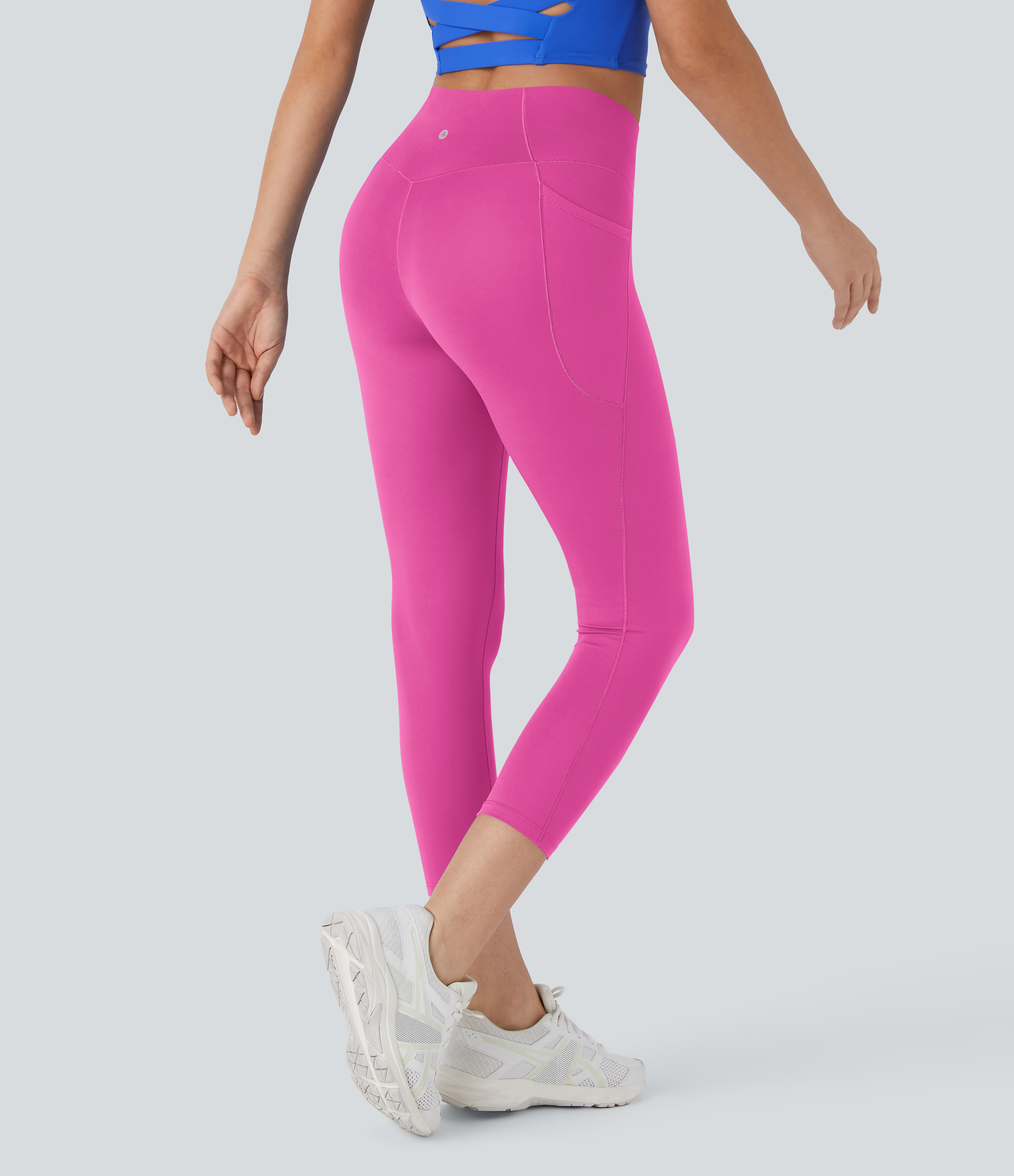 Halara Softlyzeroв„ў High Waisted Crossover Pocket Capri Yoga Leggings-UPF50+  - Fedora Red Purple - L gym leggings leggings with pockets 