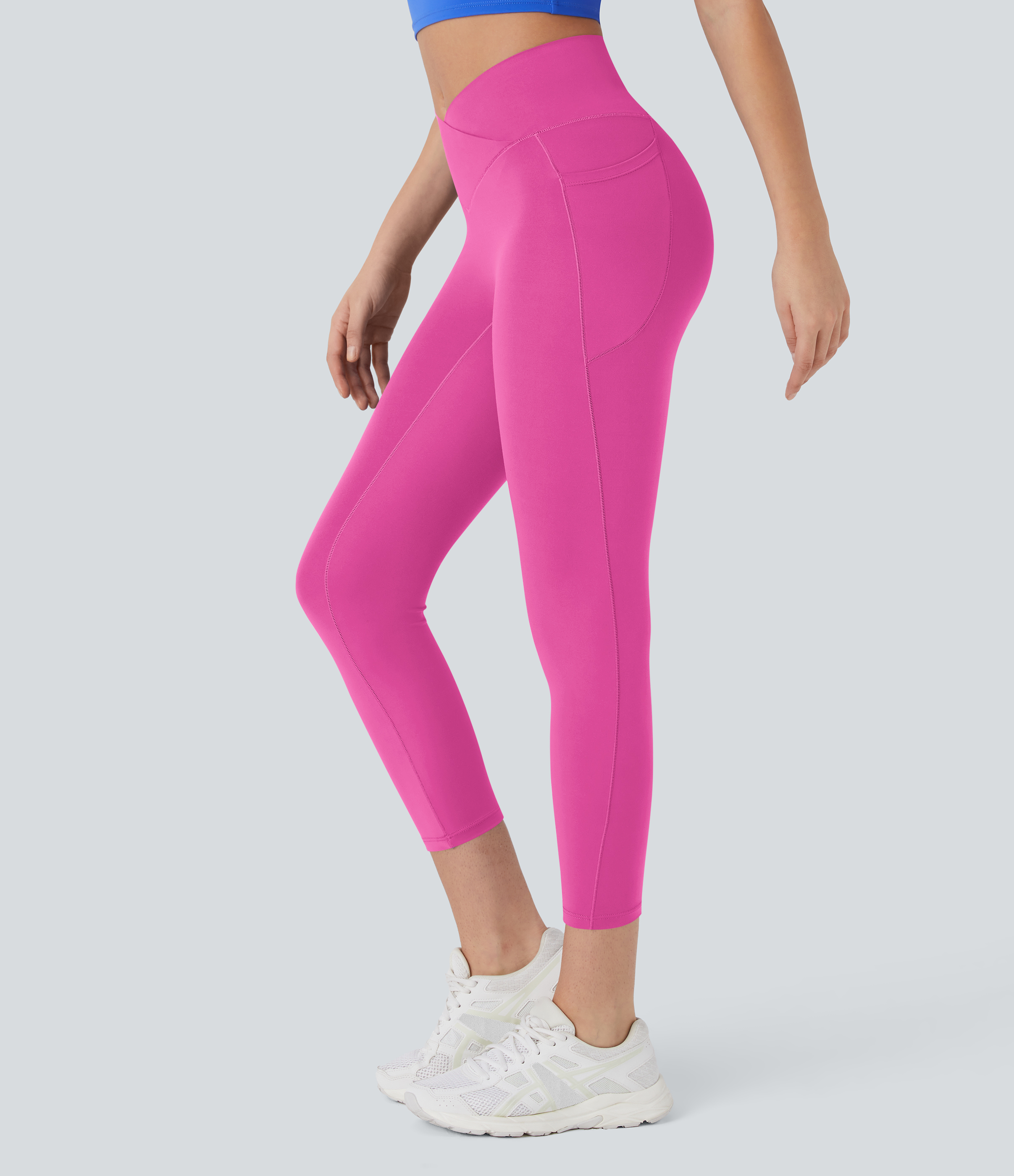 Halara Softlyzeroв„ў High Waisted Crossover Pocket Capri Yoga Leggings-UPF50+  - Fedora Red Purple - L gym leggings leggings with pockets 