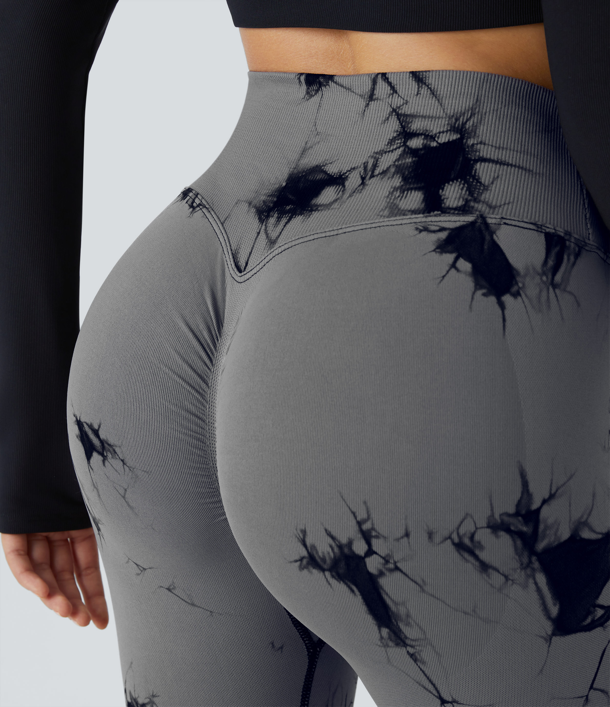Halara Seamless Flow High Waisted Crossover Ruched Tie Dye Yoga Leggings  - Gray Black Tie Dye - XS gym leggings leggings with pockets 