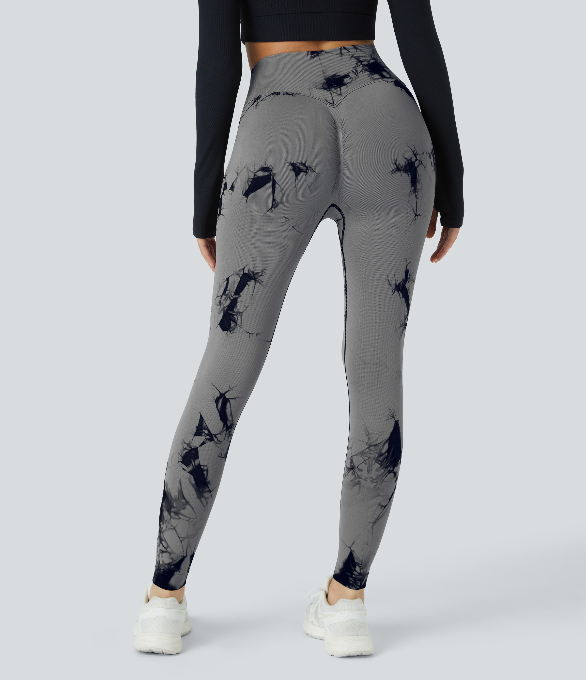 Halara Seamless Flow High Waisted Crossover Ruched Tie Dye Yoga Leggings  - Gray Black Tie Dye - XS gym leggings leggings with pockets 