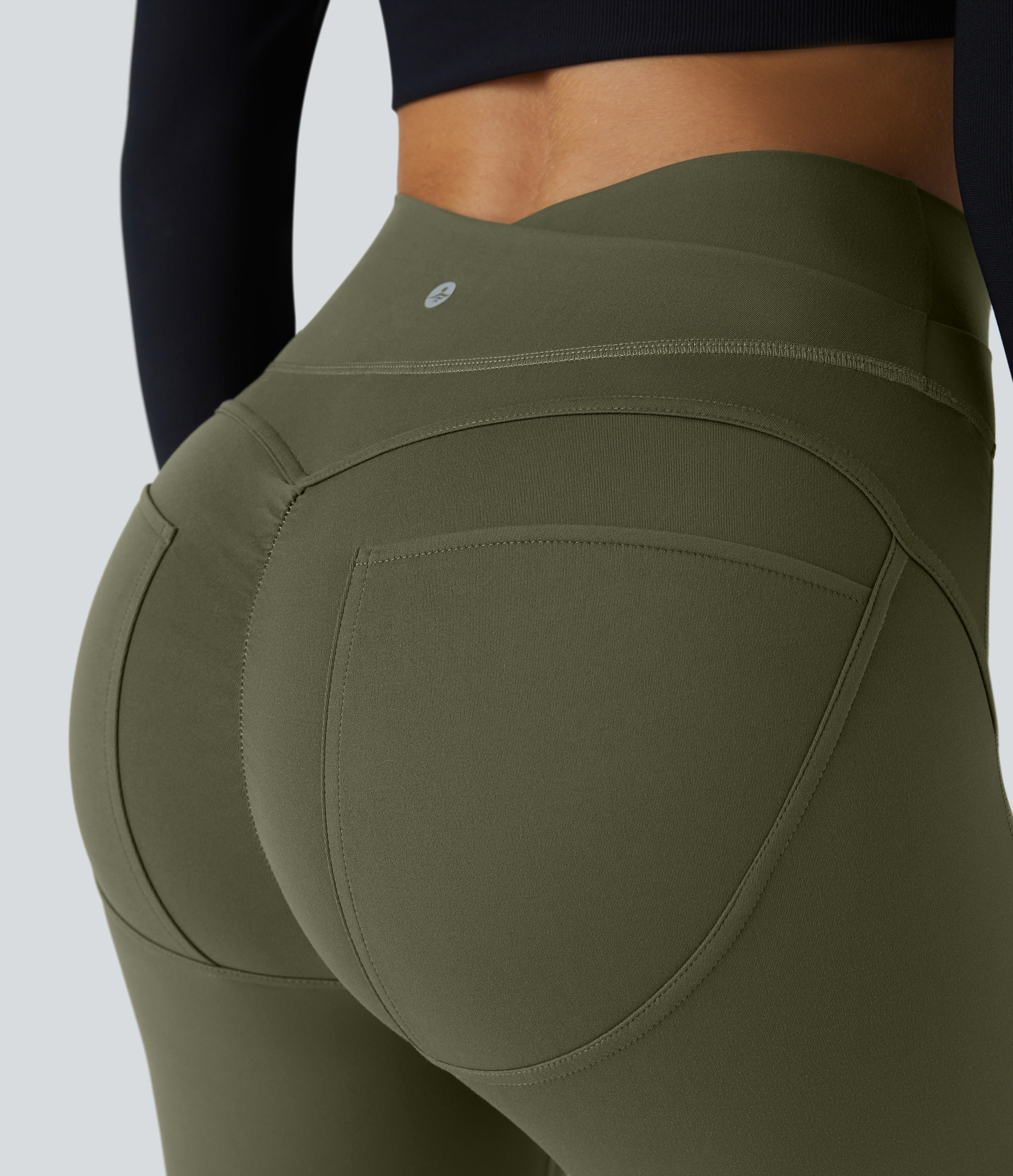Halara Softlyzeroв„ў High Waisted Crossover Ruched Yoga 7/8 Leggings  - Grass Grey Green - L gym leggings leggings with pockets 