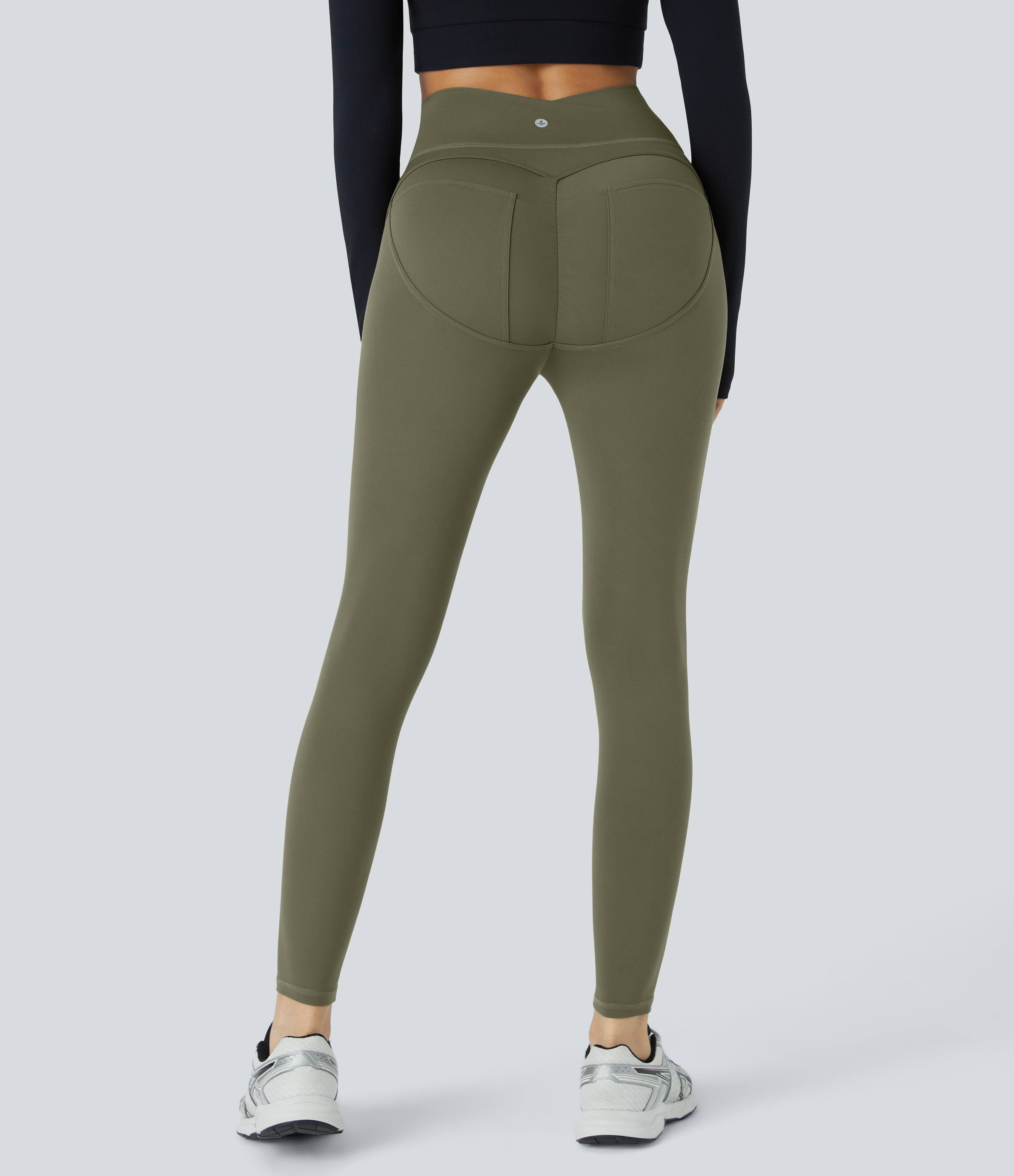 Halara Softlyzeroв„ў High Waisted Crossover Ruched Yoga 7/8 Leggings  - Grass Grey Green - L gym leggings leggings with pockets 