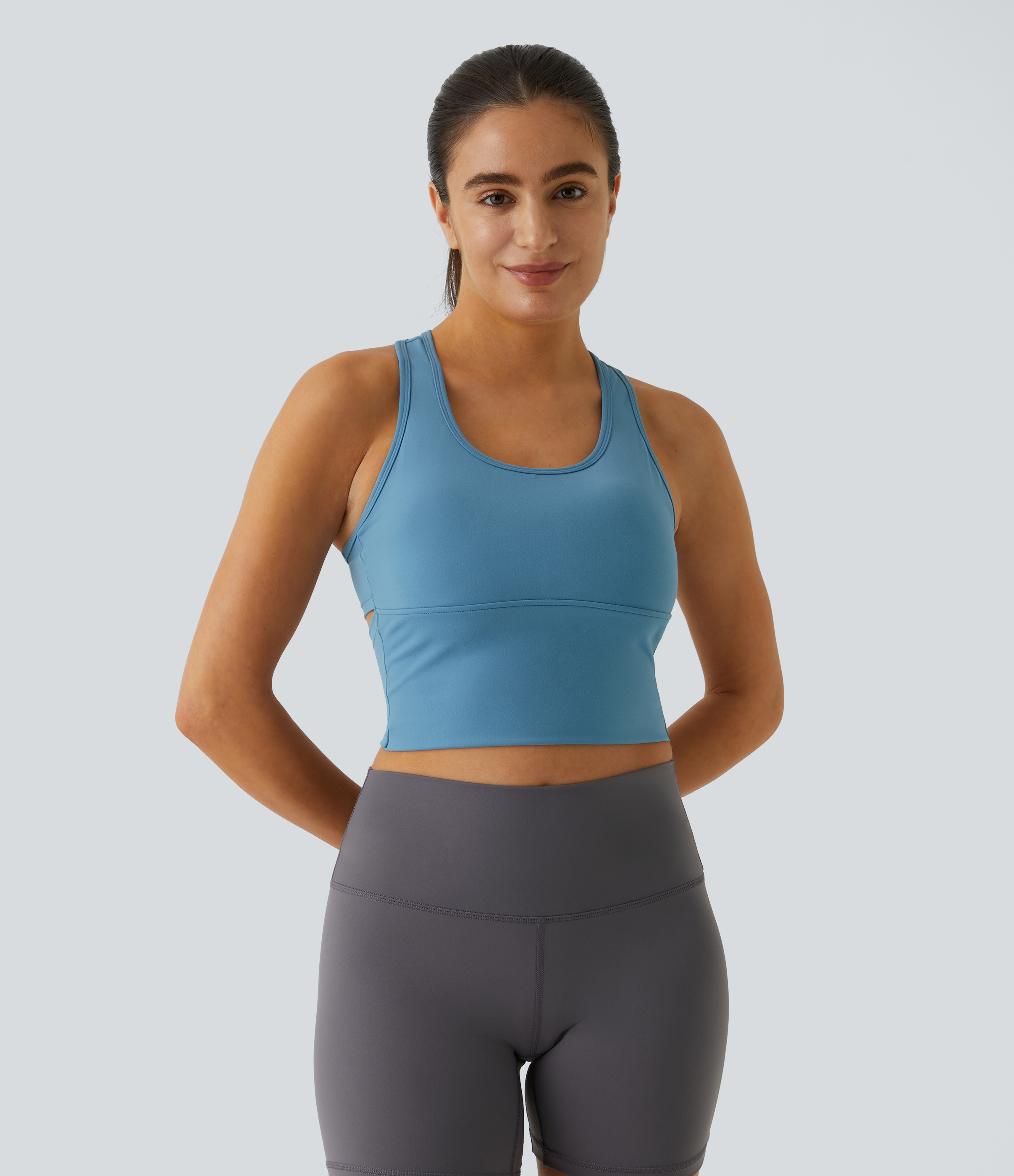 Halara In My Feels Cloudfulв„ў Fabric U Neck Backless Racerback Cut Out Cropped Yoga Tank Top Tank Top - Blue Heaven - L golf tops halter top 