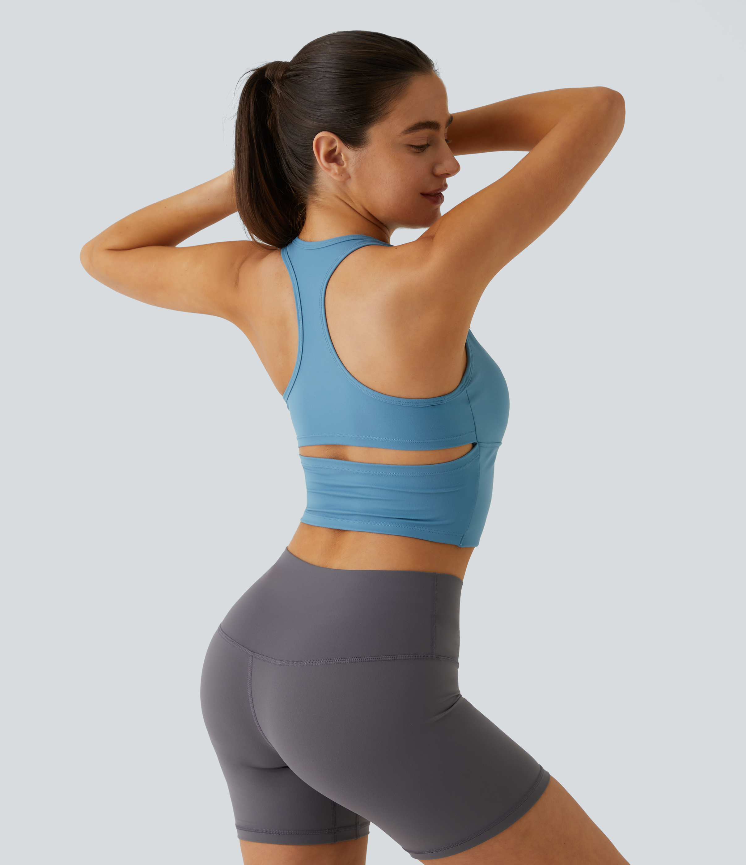 Halara In My Feels Cloudfulв„ў Fabric U Neck Backless Racerback Cut Out Cropped Yoga Tank Top Tank Top - Blue Heaven - L golf tops halter top 