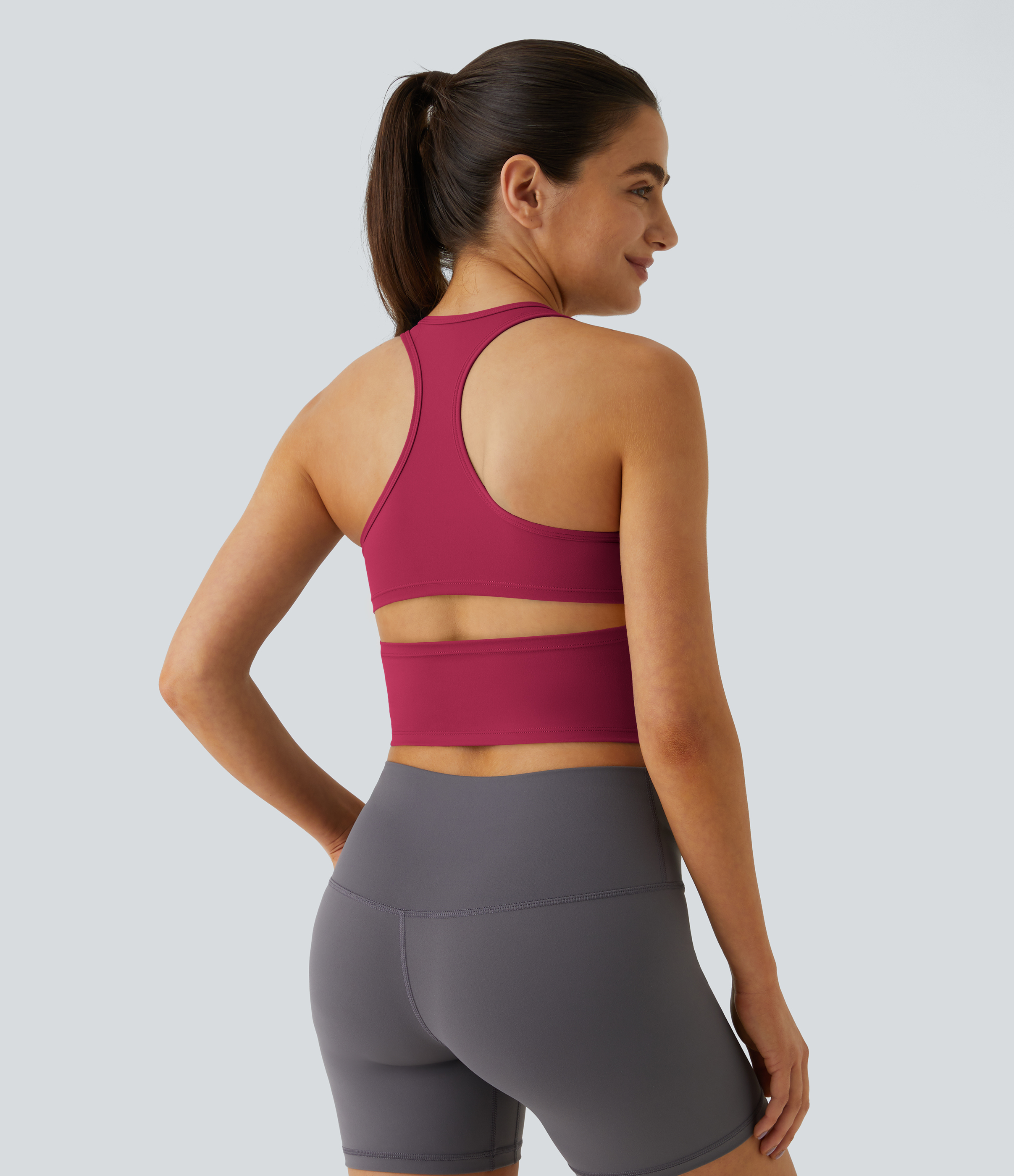 Halara In My Feels Cloudfulв„ў Fabric U Neck Backless Racerback Cut Out Cropped Yoga Tank Top Tank Top - Cherries Jubilee - XS golf tops 