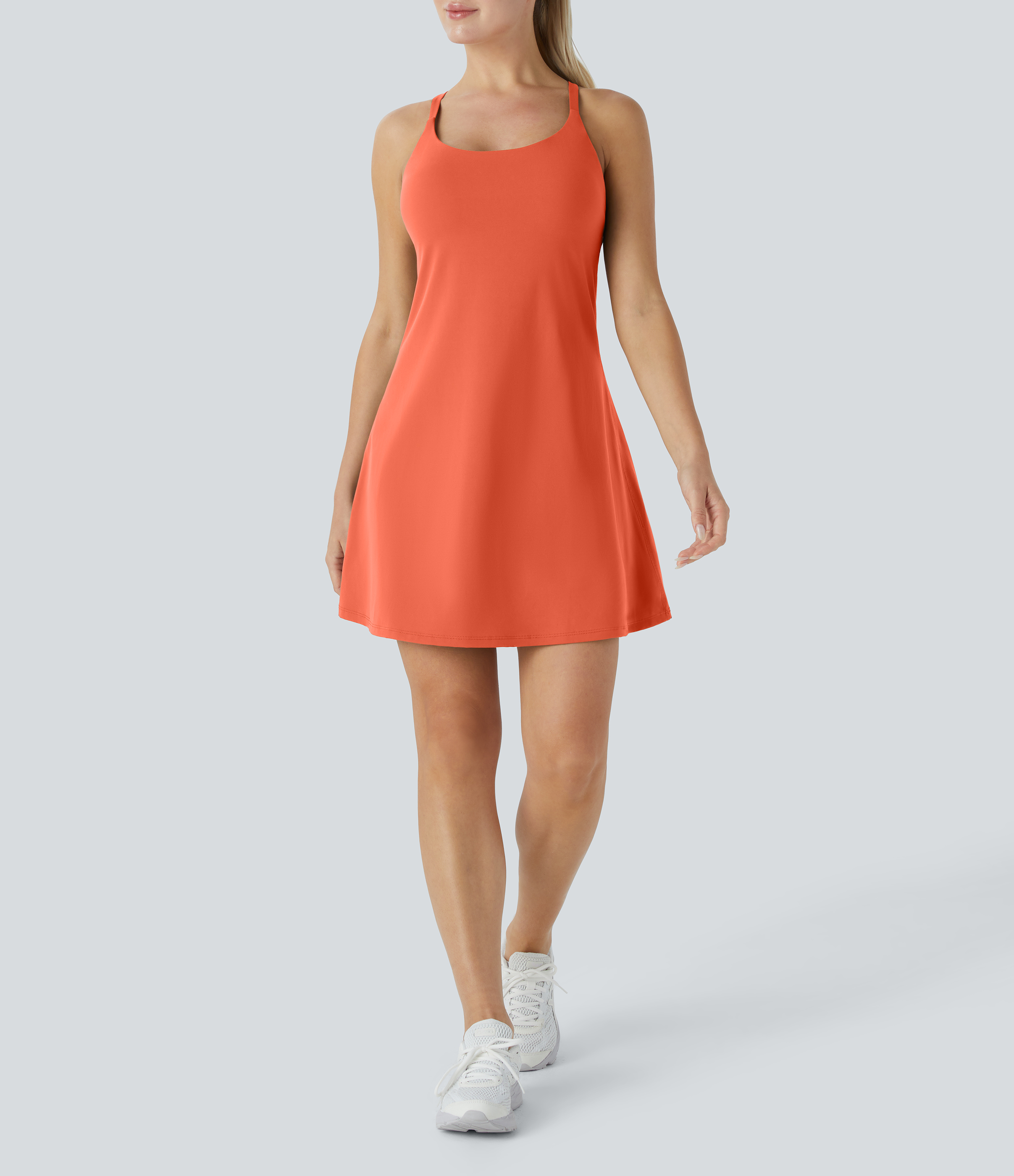 Halara Everyday Cloudfulв„ў Fabric Backless 2-in-1 Activity Dress-Wannabe-DD/DDD/F Cups Workout Dress - Tigerlily - M 