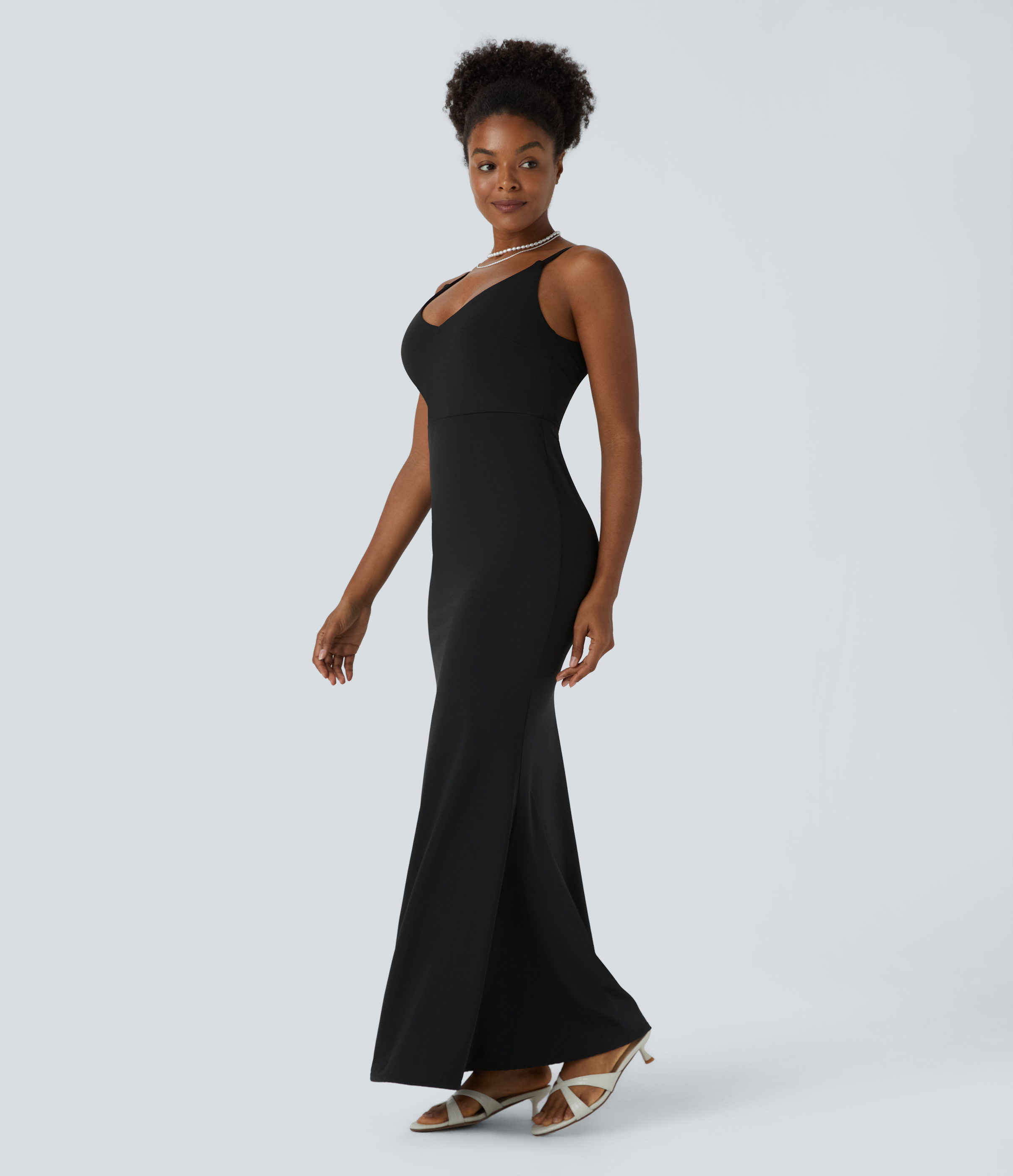 Halara Softlyzeroв„ў Airy Backless Adjustable Strap Maxi Mermaid Slip Cool Touch Bridesmaid & Wedding Guest Dress-UPF50+ Casual Dress - Black - M 