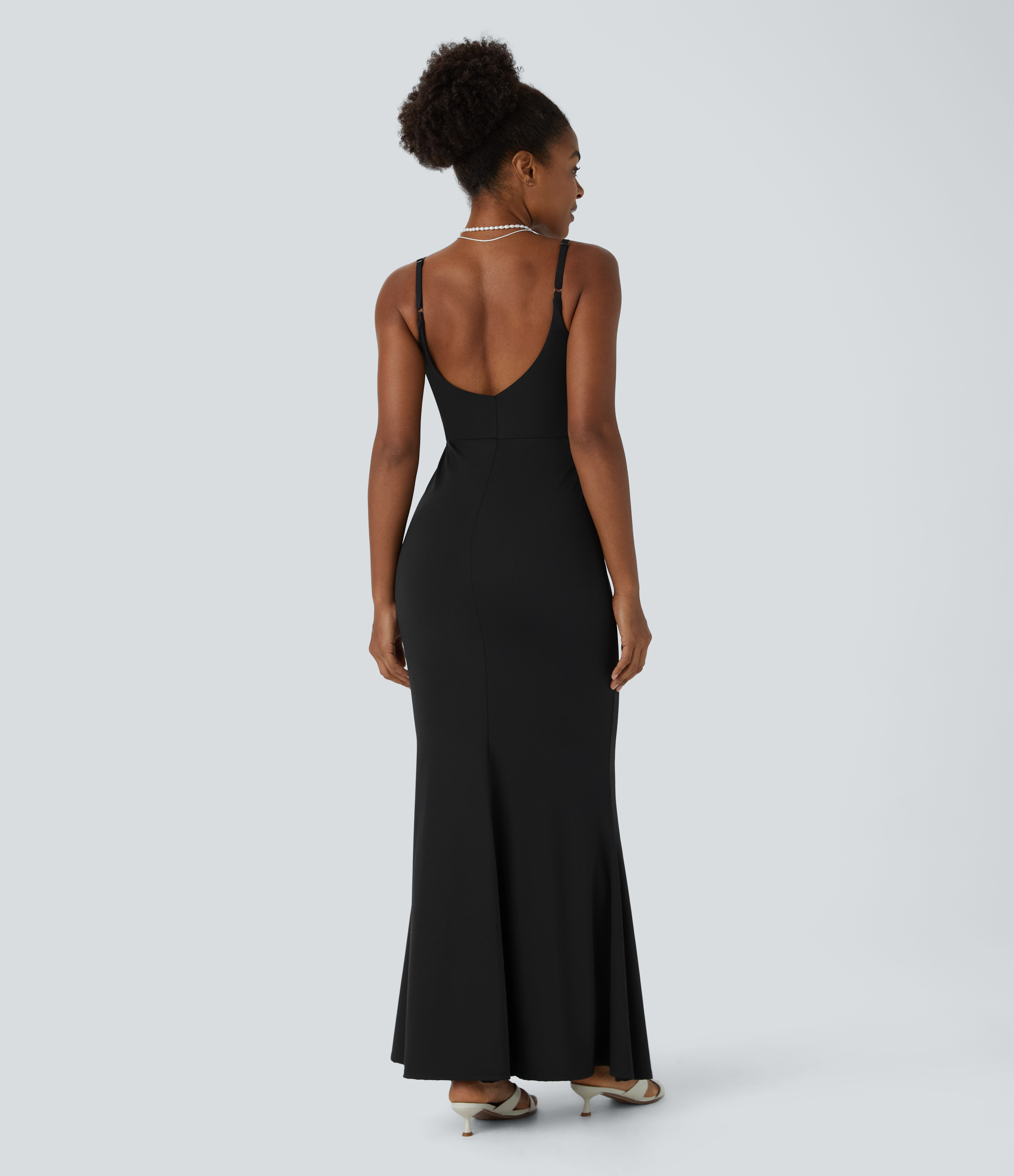 Halara Softlyzeroв„ў Airy Backless Adjustable Strap Maxi Mermaid Slip Cool Touch Bridesmaid & Wedding Guest Dress-UPF50+ Casual Dress - Black - M 