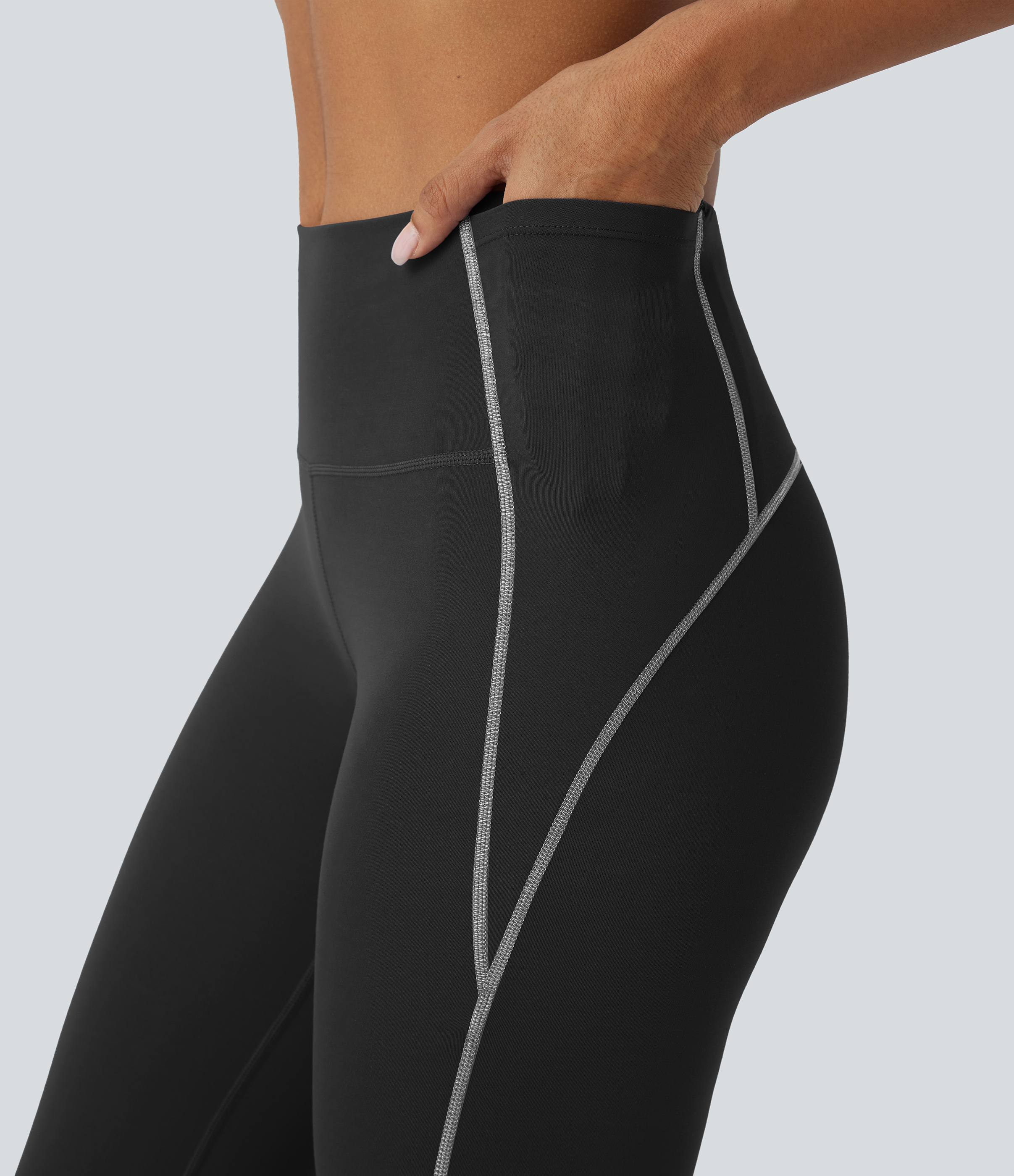 Halara SpeedWaveв„ў High Waisted Multiple Pockets Reflective Top-stitching Quick Dry Hiking 7/8 Leggings  - Black - L(7/8) gym leggings 