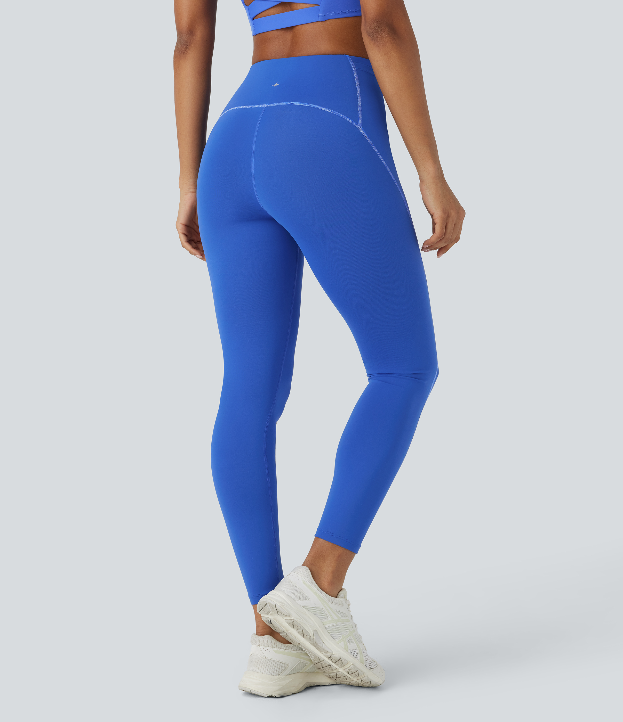 Halara SpeedWaveв„ў High Waisted Multiple Pockets Reflective Top-stitching Quick Dry Hiking 7/8 Leggings  - Bluebird Cyan - L(7/8) gym leggings 
