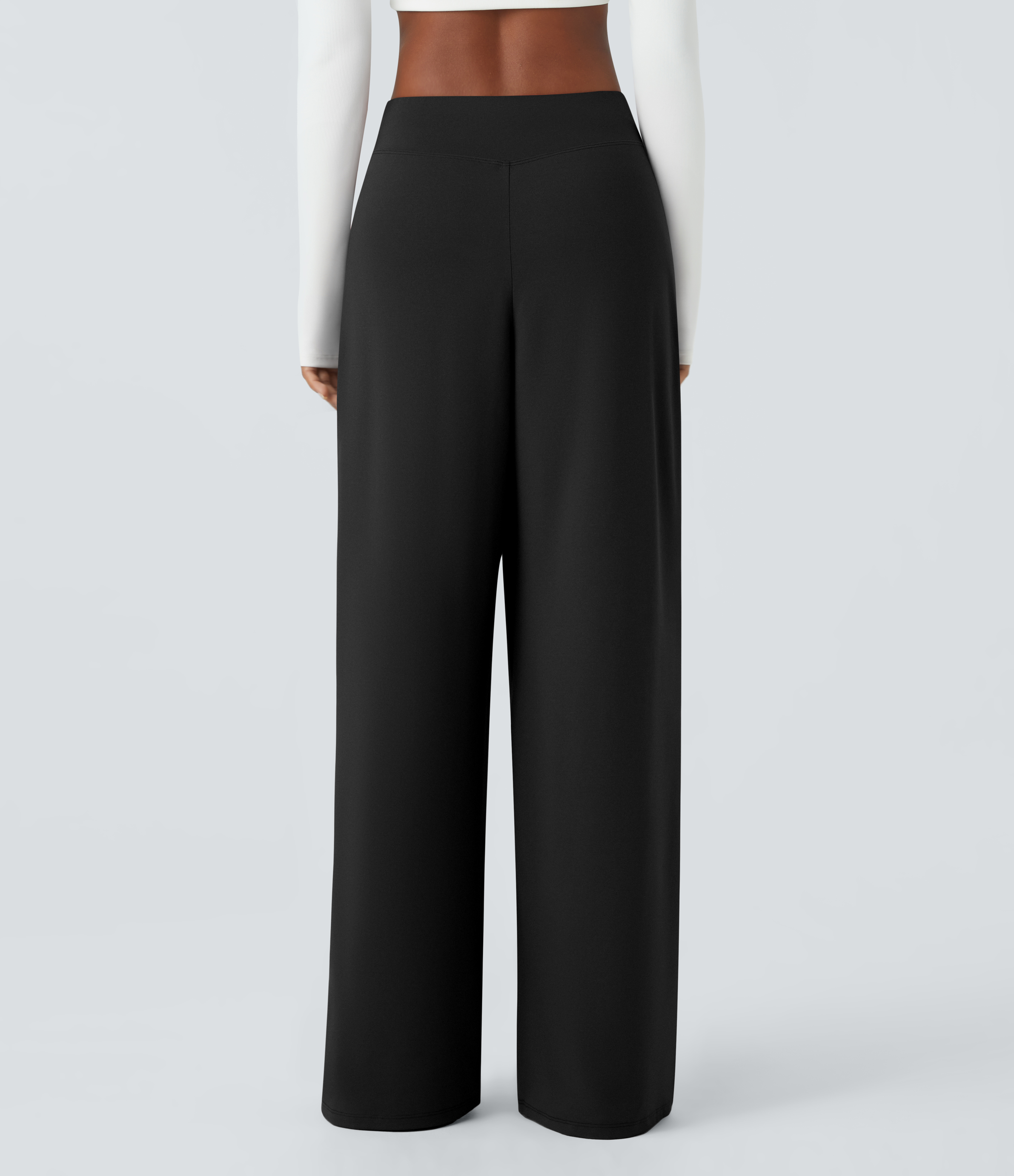 Halara Mid Rise Twisted Draped Wide Leg Casual Pants  - Black - S(regular) sweatpants jogger pants stacked sweatpants cargo joggers 