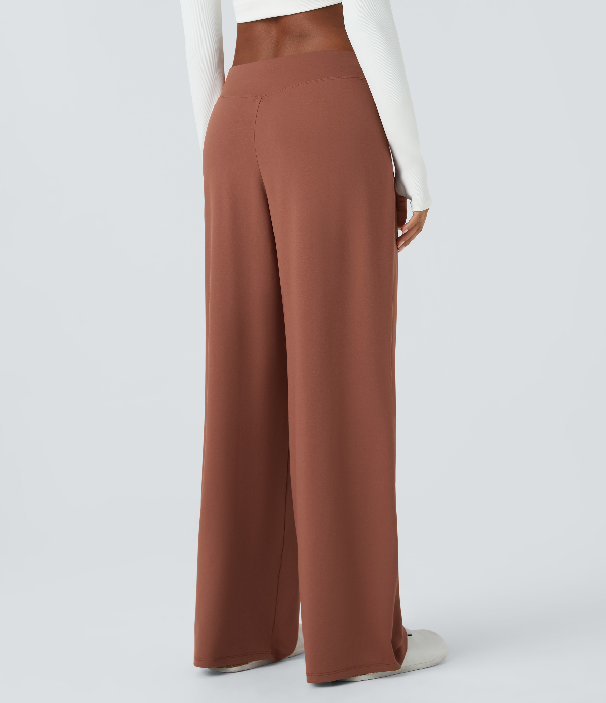Halara Mid Rise Twisted Draped Wide Leg Casual Pants  - Maple Syrup - S(regular) sweatpants jogger pants stacked sweatpants cargo joggers 
