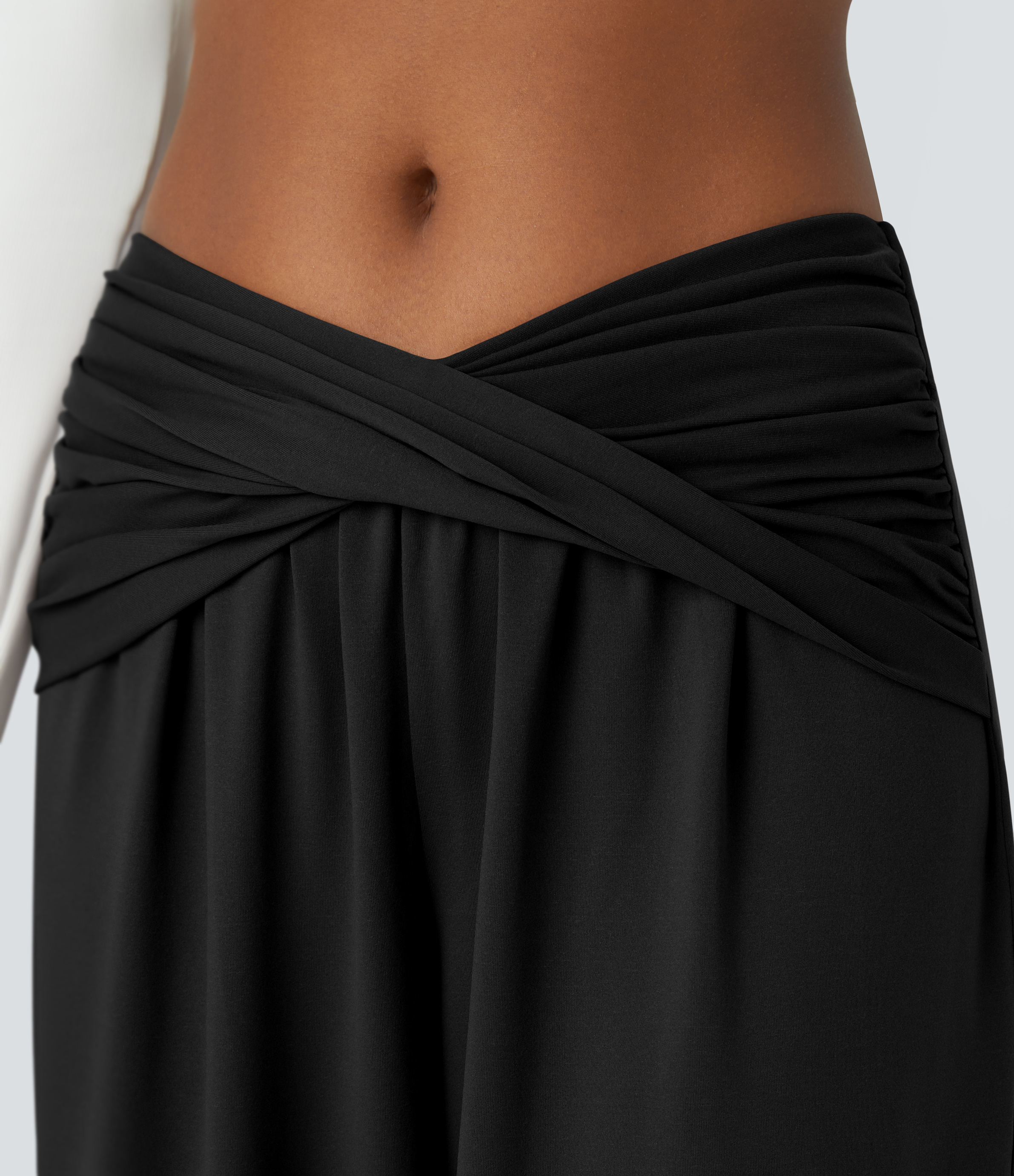 Halara Mid Rise Twisted Draped Wide Leg Casual Pants  - Black - S(regular) sweatpants jogger pants stacked sweatpants cargo joggers 