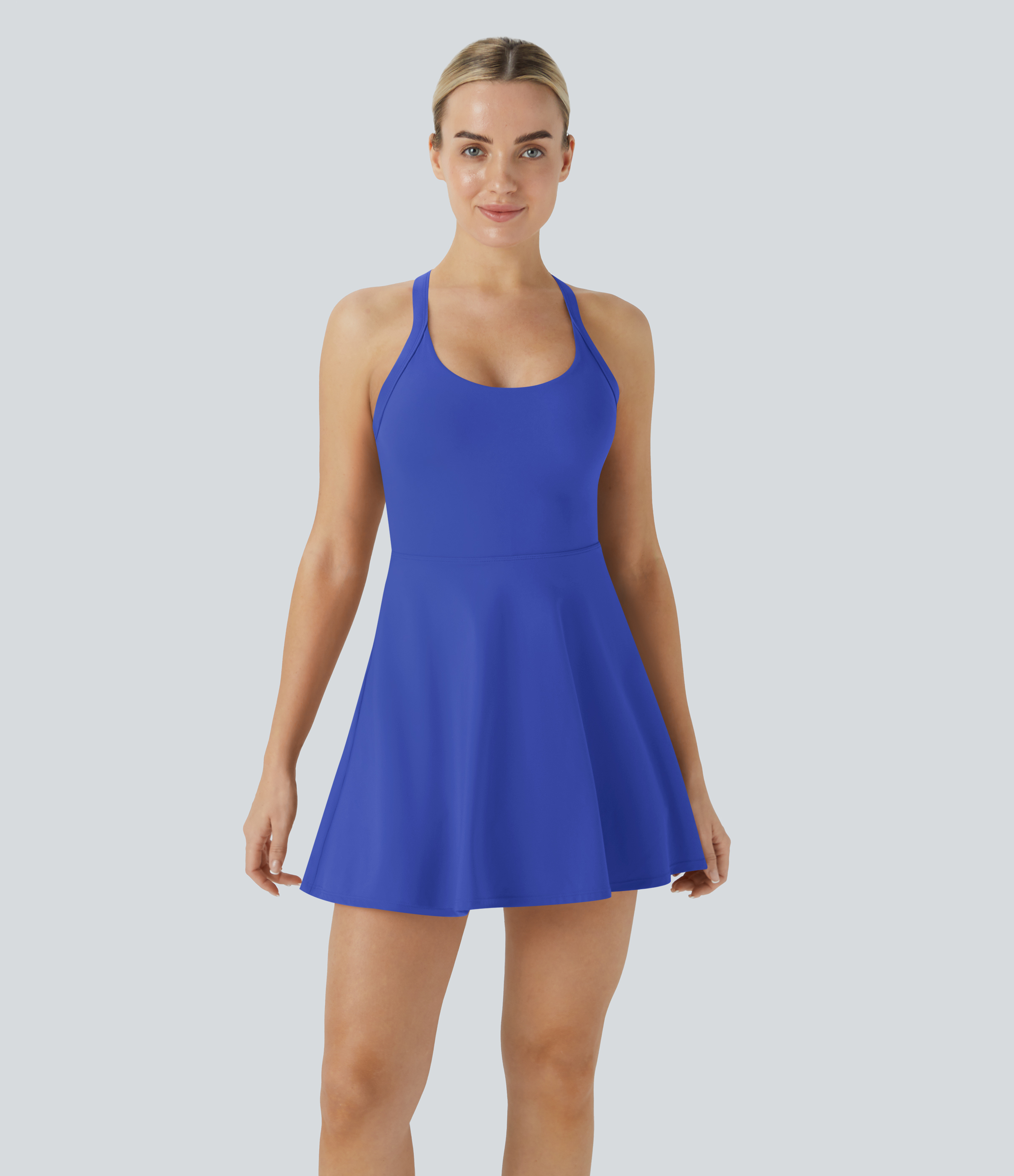 Halara Backless Cut Out Twisted Side Pocket 2-in-1 Exercise Dress-Easy Peezy Workout Dress - Aster Blue - XL 