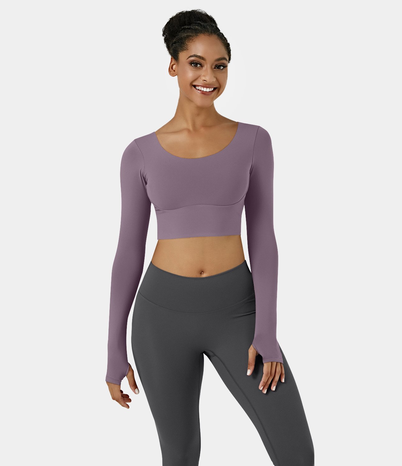 Halara Softlyzeroв„ў Plush Thumb Hole Backless Crisscross Cut Out Cropped Sports Top  - Tulip Purple - L 