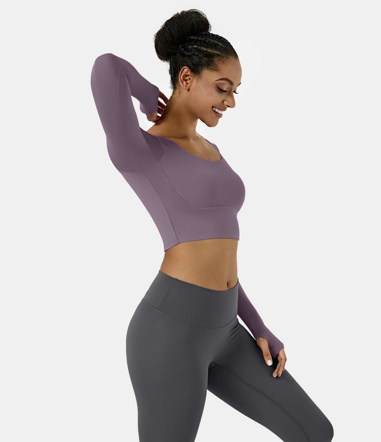 Halara Softlyzeroв„ў Plush Thumb Hole Backless Crisscross Cut Out Cropped Sports Top  - Tulip Purple - L 