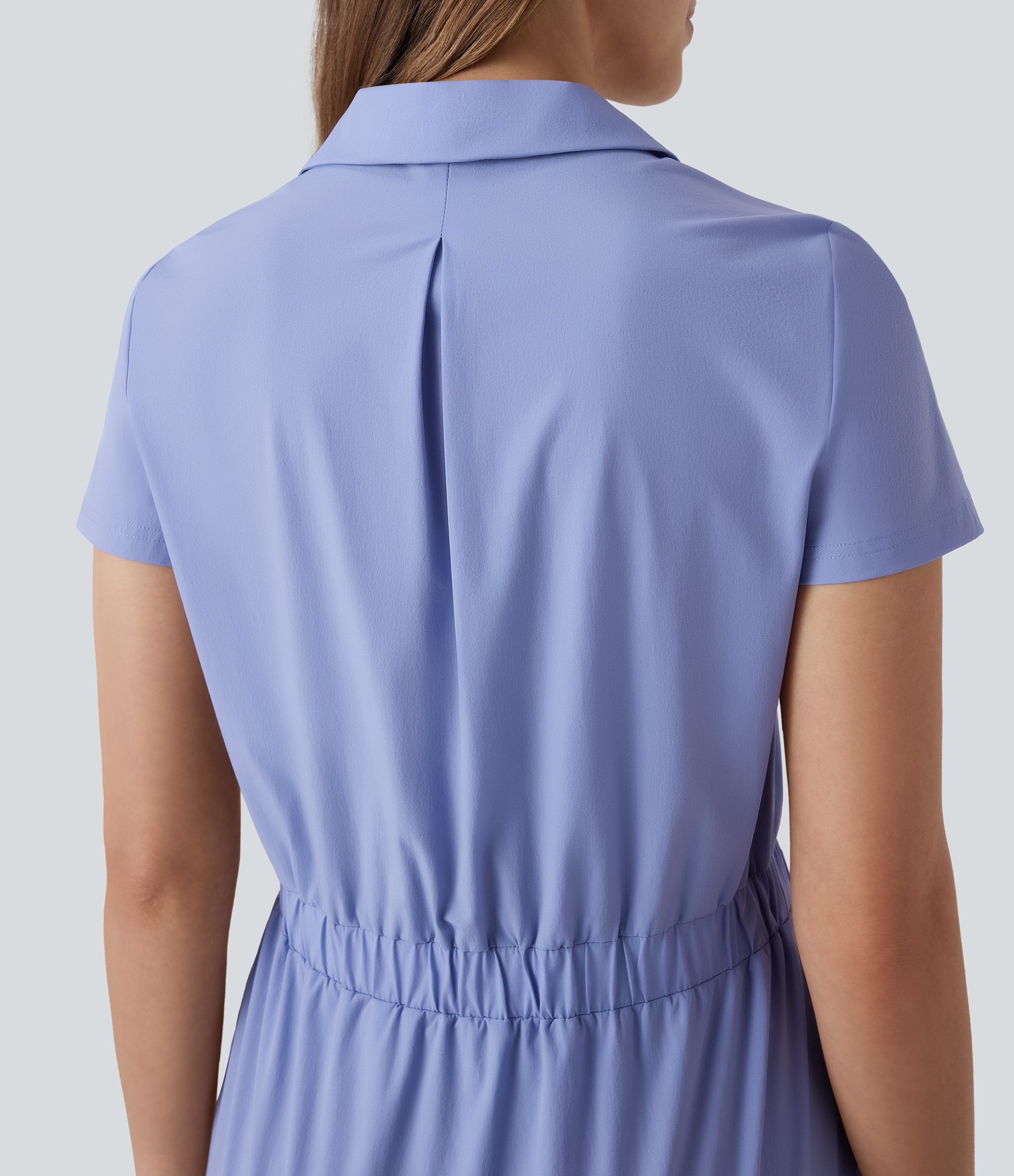 Halara Water Repellent Wear-Resistant V Neck Multiple Pockets Mini Hiking Active Dress Workout Dress - Azure Haze - S 