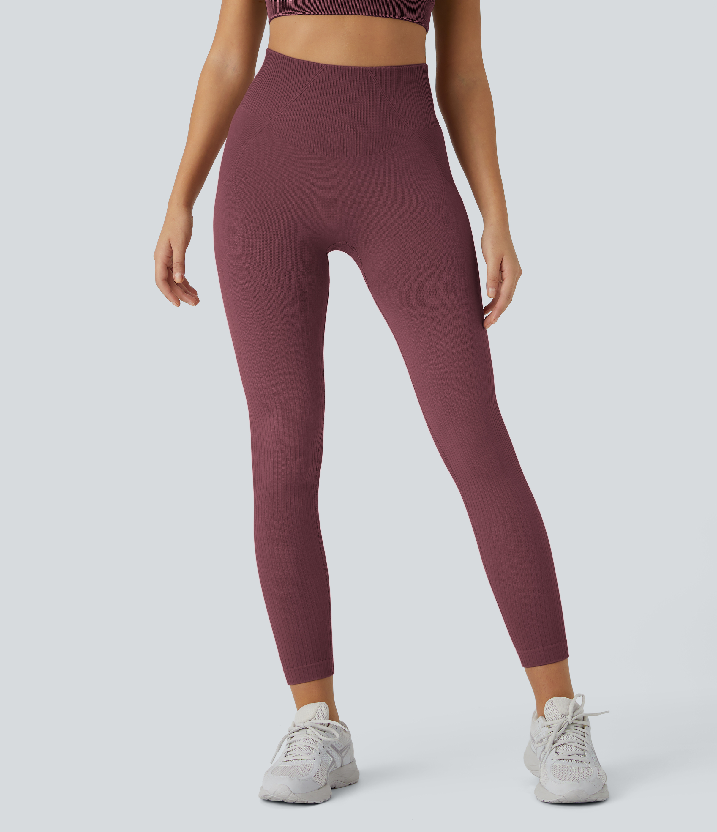 Halara Skin Friendly Soft Seamless Flow Ribbed High Waisted Tummy Control Butt Lifting Training 7/8 Leggings  - Oxblood Red - M(7/8) 
