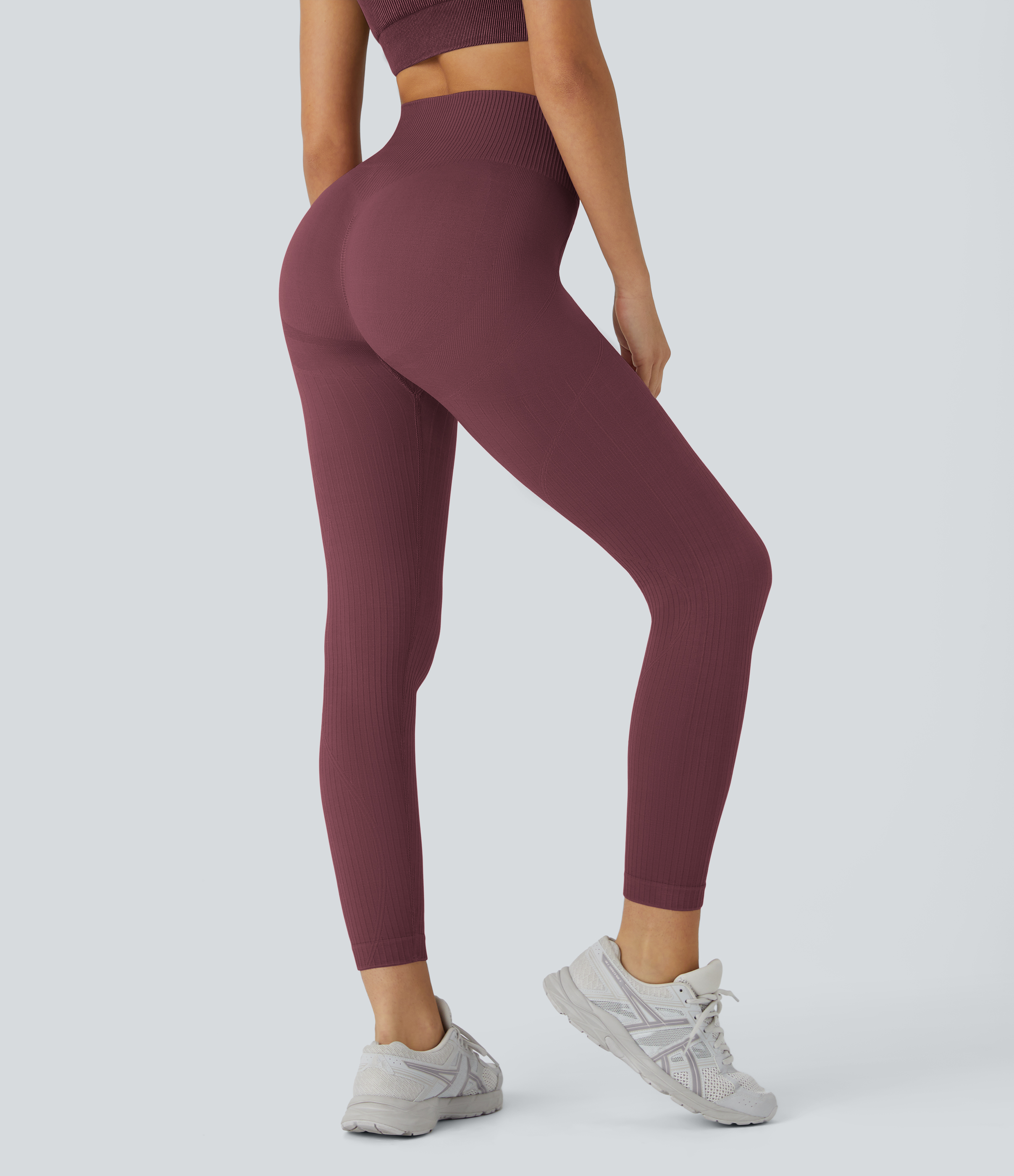 Halara Skin Friendly Soft Seamless Flow Ribbed High Waisted Tummy Control Butt Lifting Training 7/8 Leggings  - Oxblood Red - M(7/8) 