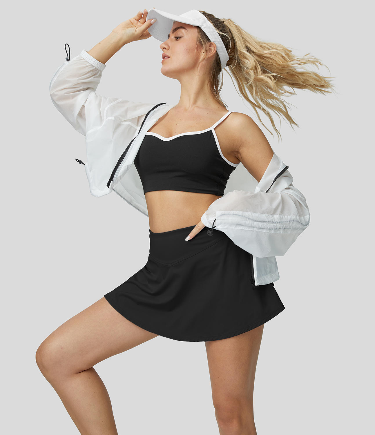 Halara Softlyzeroв„ў Airy High Waisted V Shaped Tiered Ruffle 2-in-1 Side Pocket Mini Cool Touch Tennis Skirt  - Black - XL(regular) 