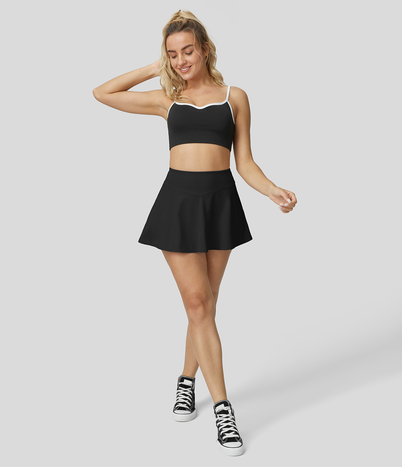 Halara Softlyzeroв„ў Airy High Waisted V Shaped Tiered Ruffle 2-in-1 Side Pocket Mini Cool Touch Tennis Skirt  - Black - XL(regular) 