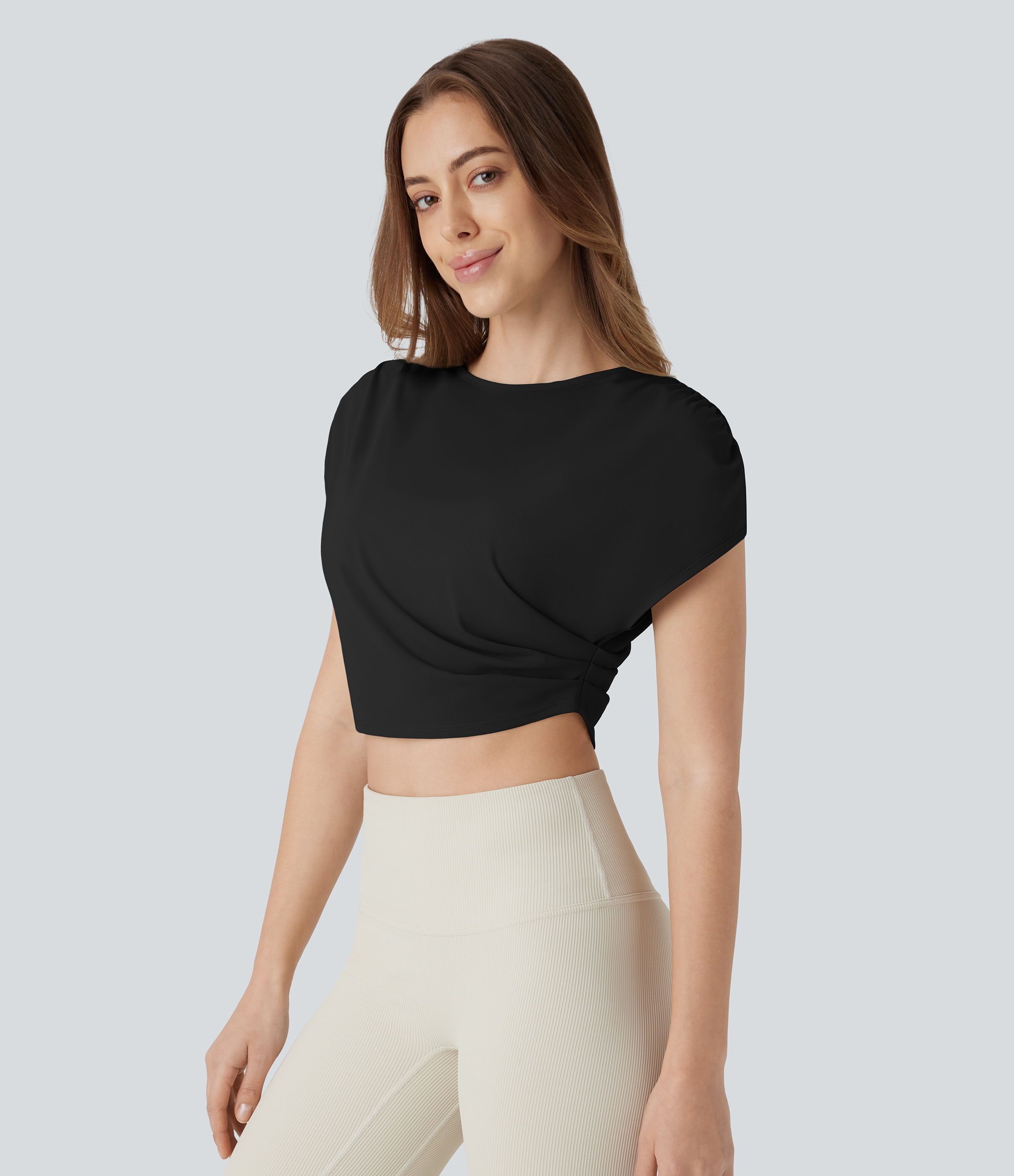 Halara Ruched Cropped Running Tank Top Tank Top - Black - S golf tops halter top tunic tops sleeveless tops backless top 