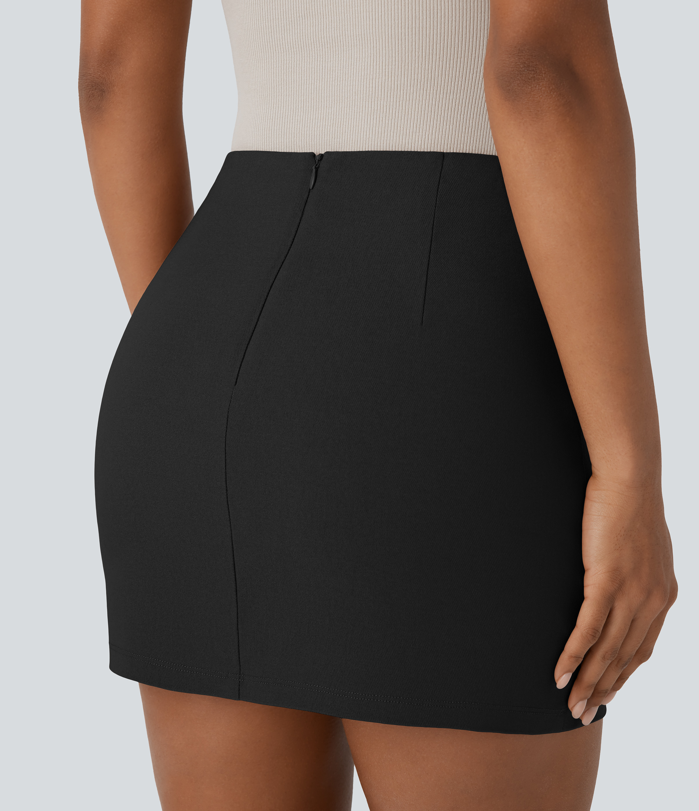 Halara High Waisted Invisible Zipper 2-in-1 A Line Mini Casual Skirt  - Black - S 